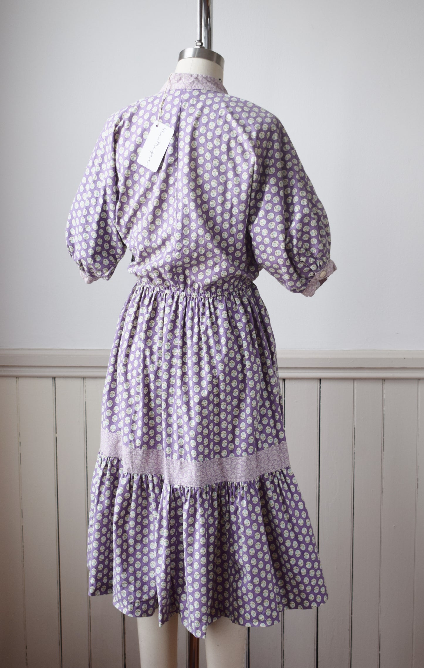 1980s Balloon Sleeve Lavender Floral Dress | P XS/S