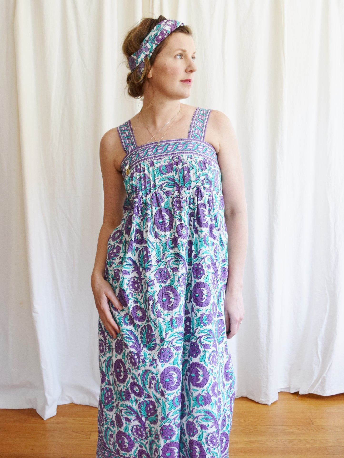 1970s Ramona Rull Indian Block Print Maxi Dress
