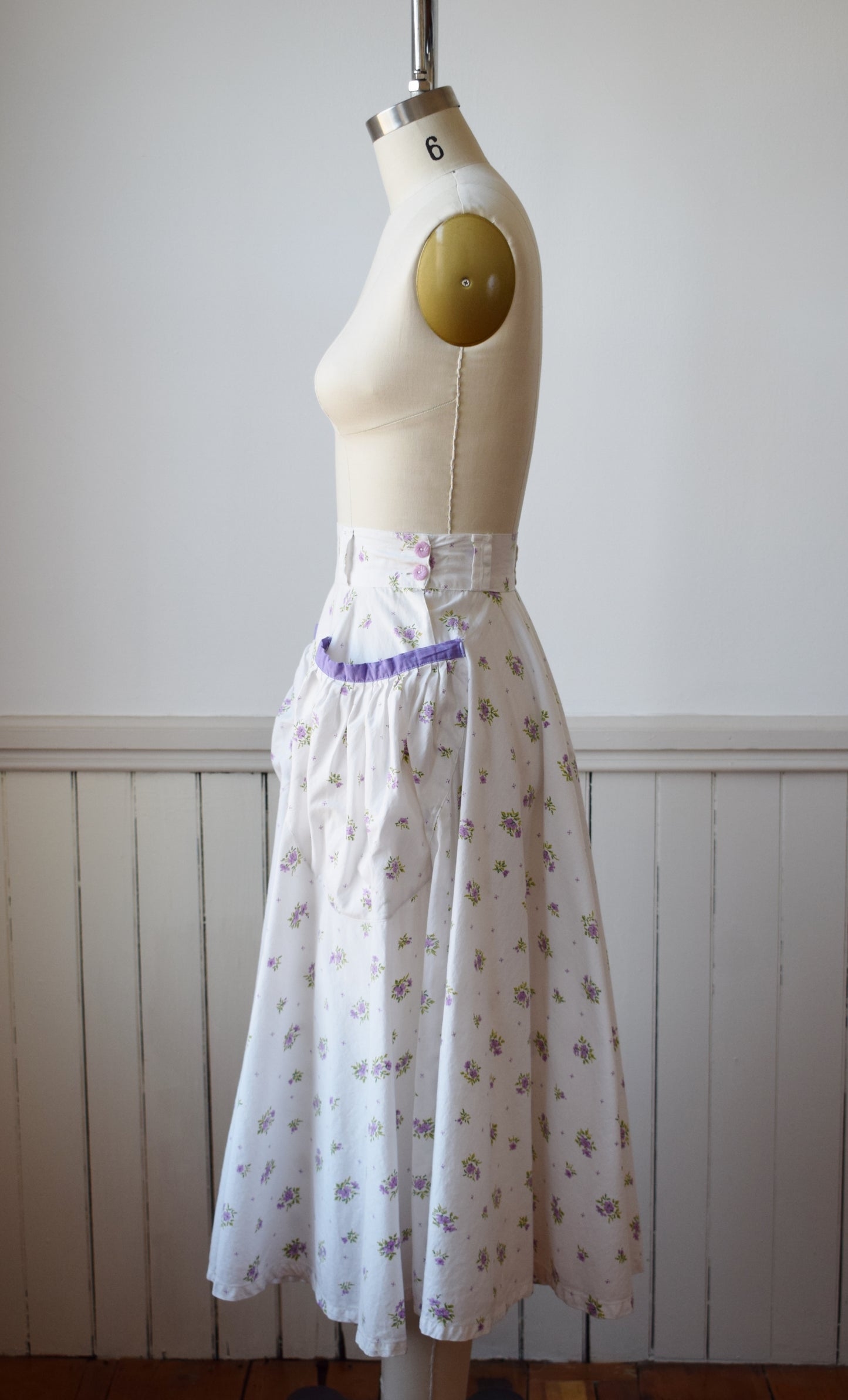 1950s Floral Circle Skirt with Big Pockets | XS