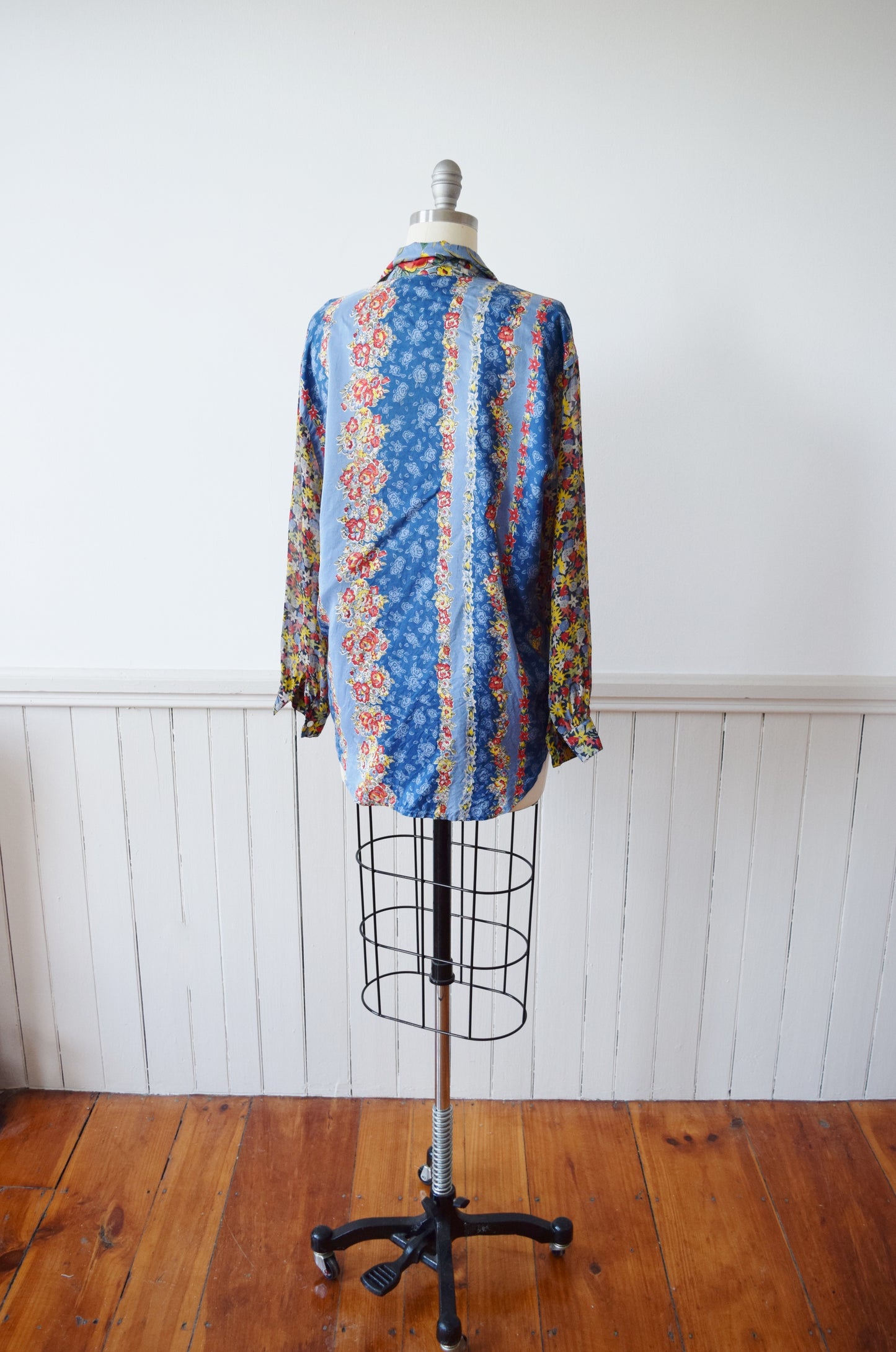 1990s Mixed Floral Print Silk Blouse | M