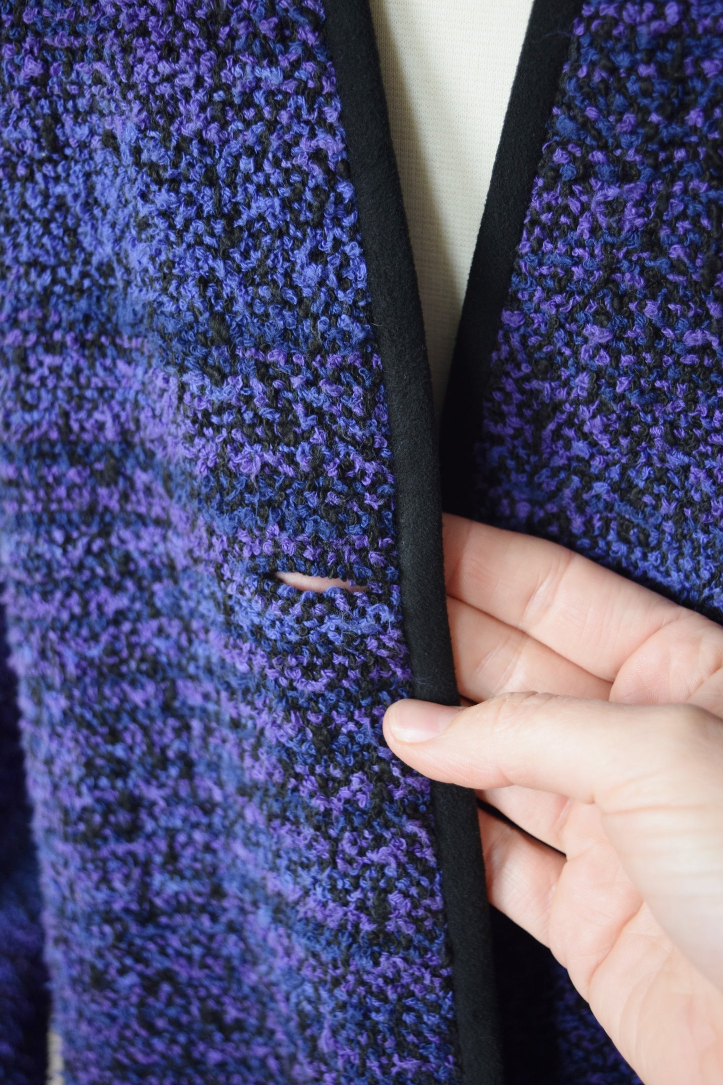 Loom Woven Purple Cotton Boucle Cardigan and Scarf | M/L