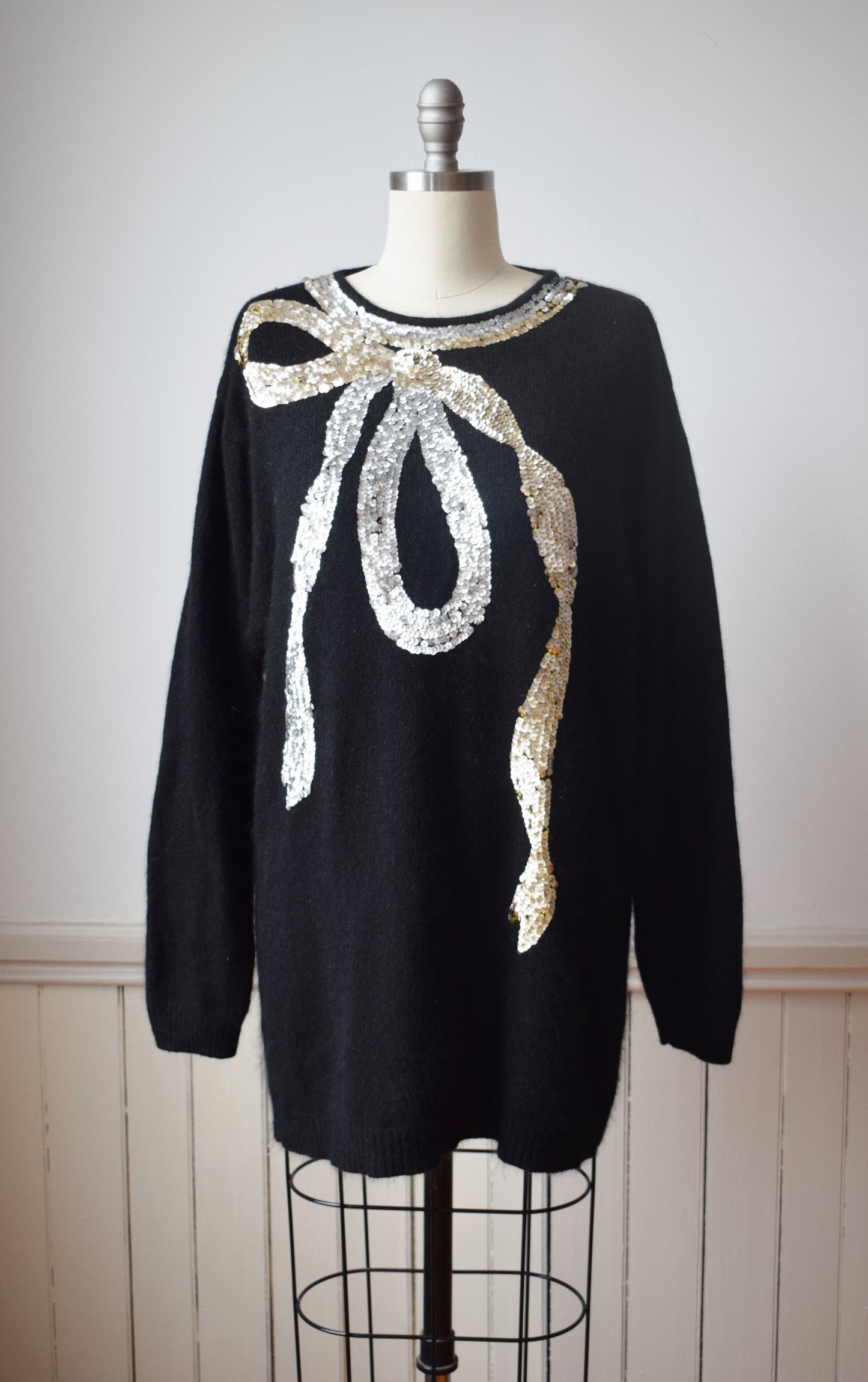 1980s Sequin Bow Angora Pullover | L