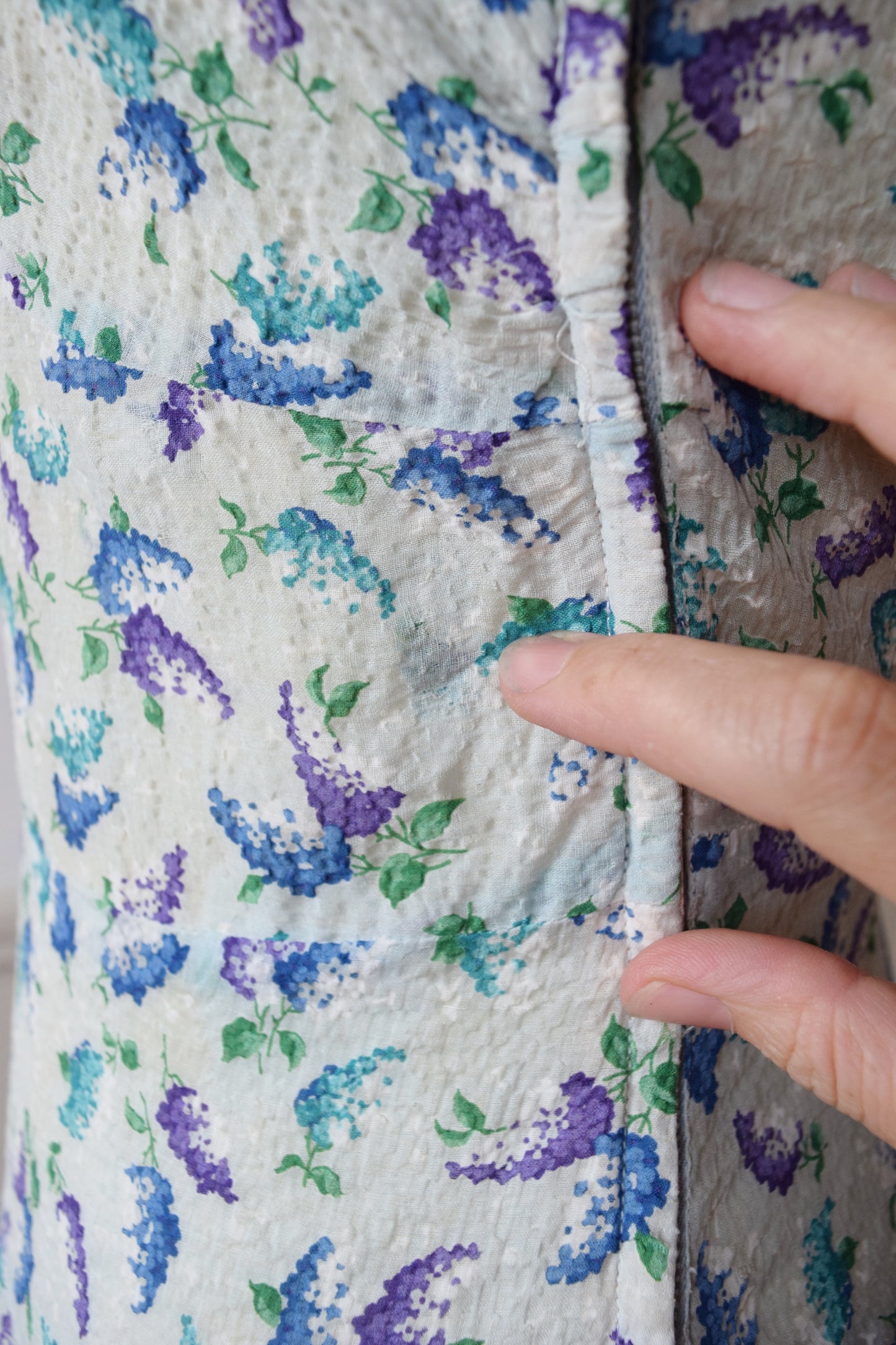 Lilac Print Seersucker Gown | 1940s | M
