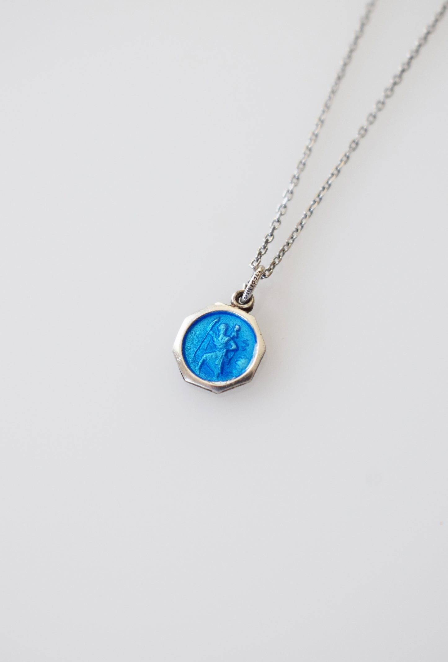 Vintage Petite Silver and Enamel St. Christopher Charm/Amulet Necklace