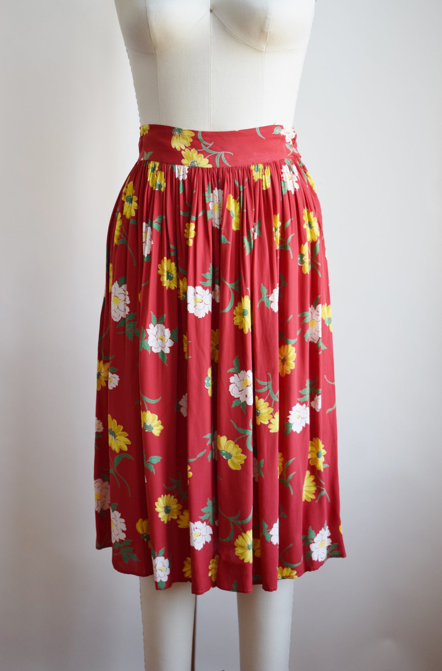 1940s Cold Rayon Floral Print Skirt | XS/S