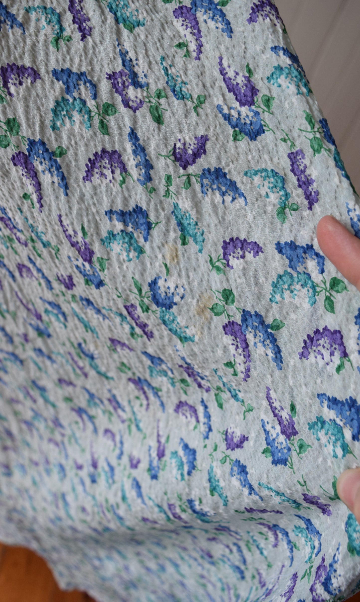 Lilac Print Seersucker Gown | 1940s | M