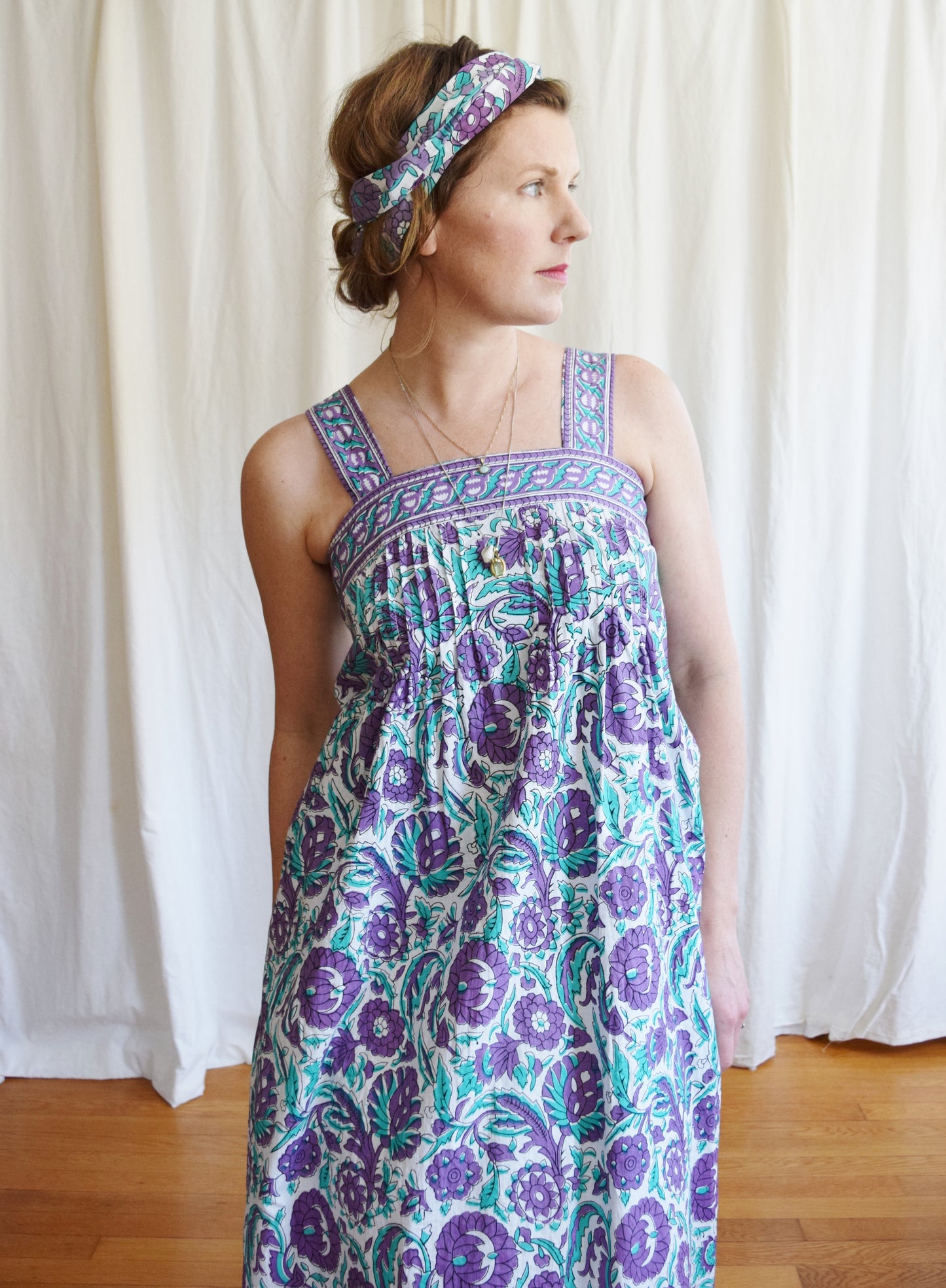 1970s Ramona Rull Indian Block Print Maxi Dress