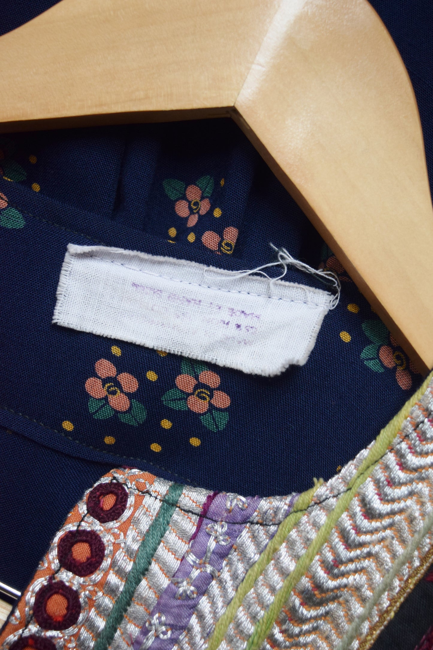 Vintage Afghan Folk Dress | Blue Floral Print Maxi Dress