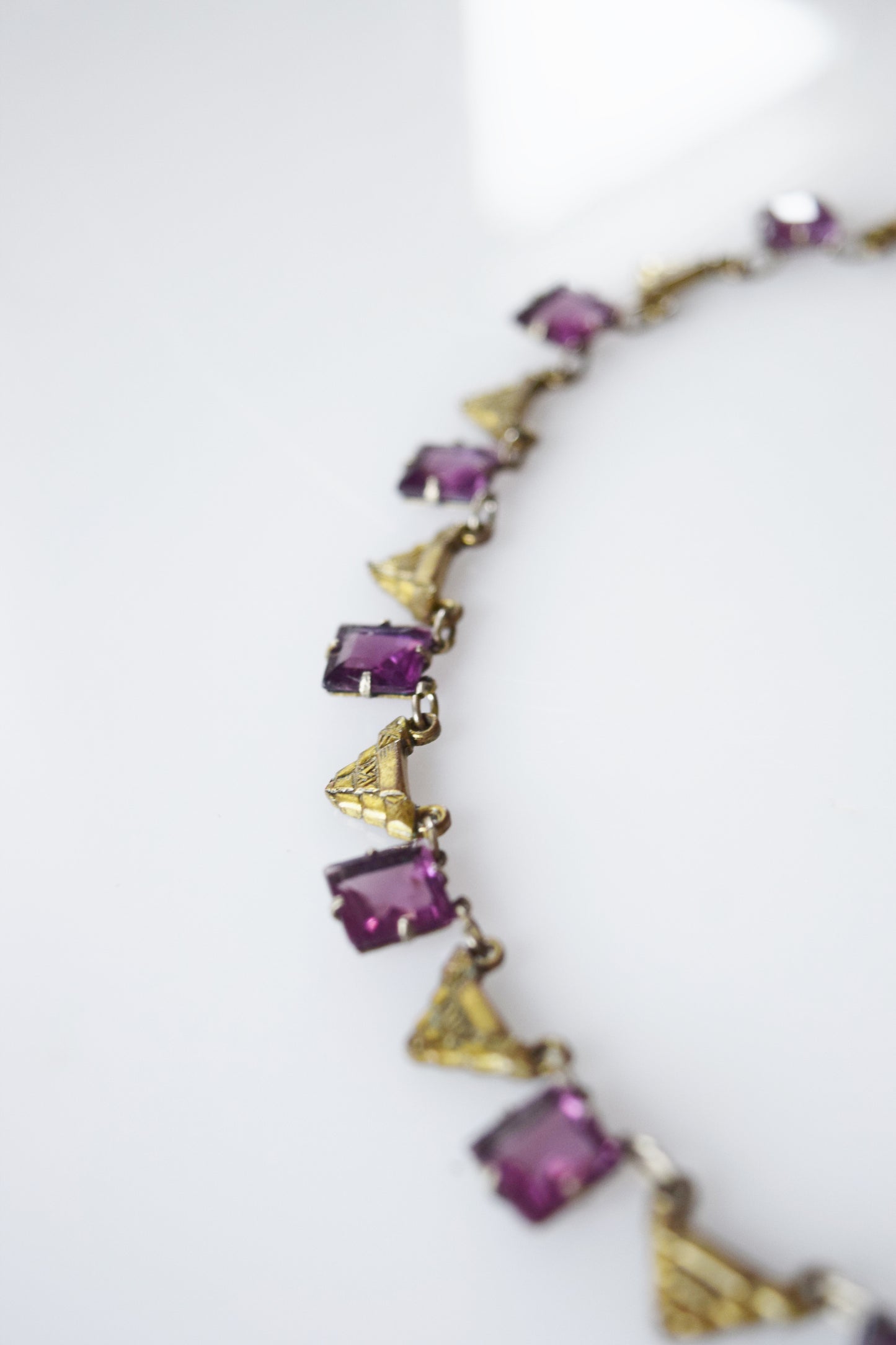 Vintage Art Deco Glass and Brass Necklace