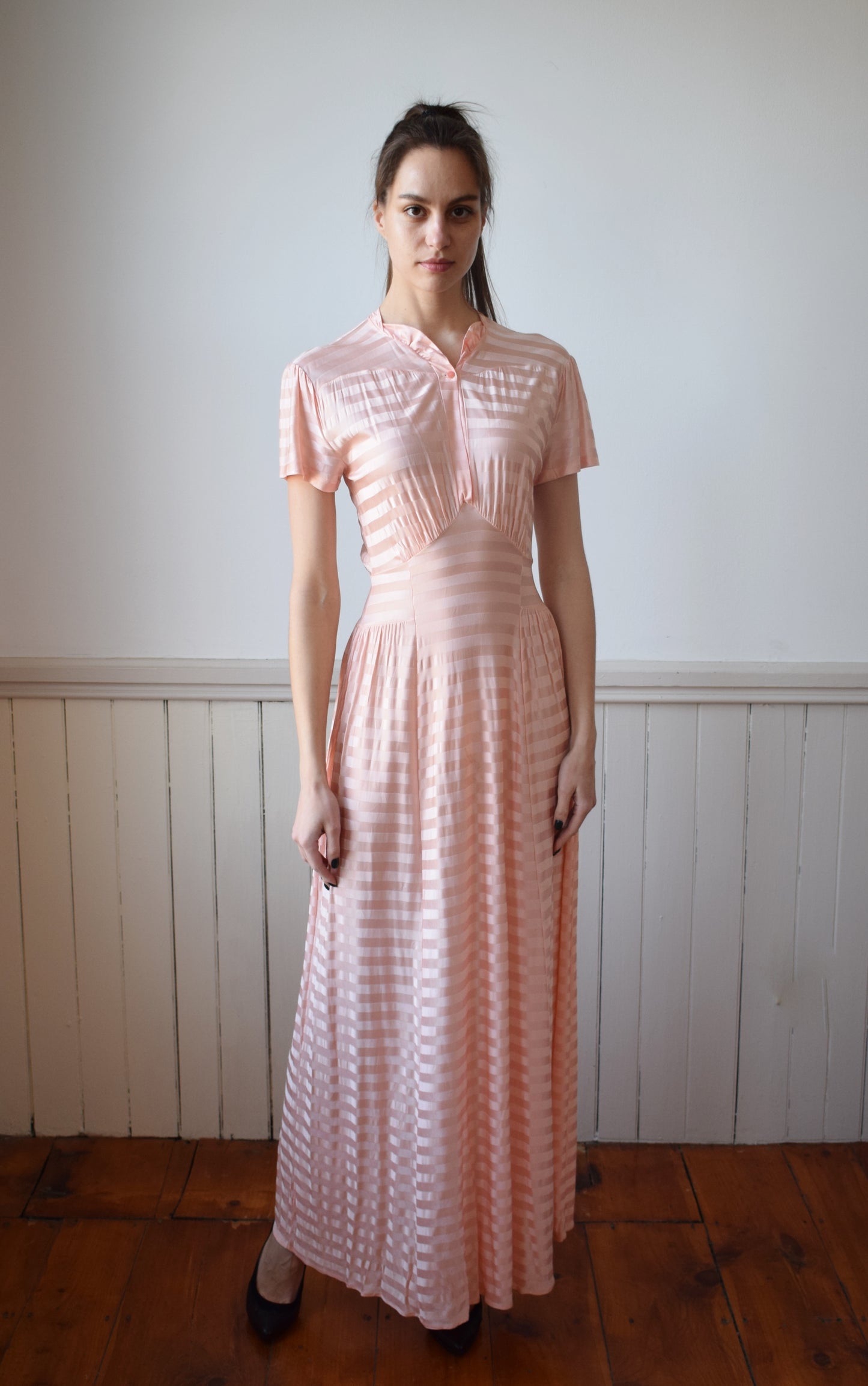 1940s Pink Striped Knit Dress | XS/S