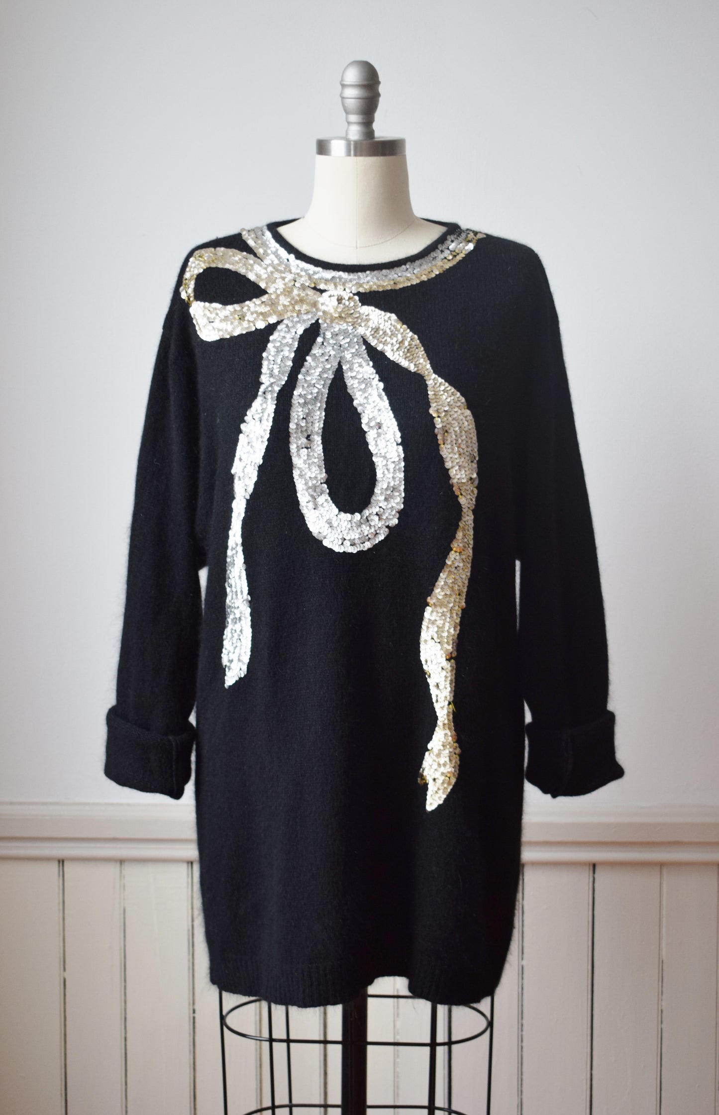 1980s Sequin Bow Angora Pullover | L