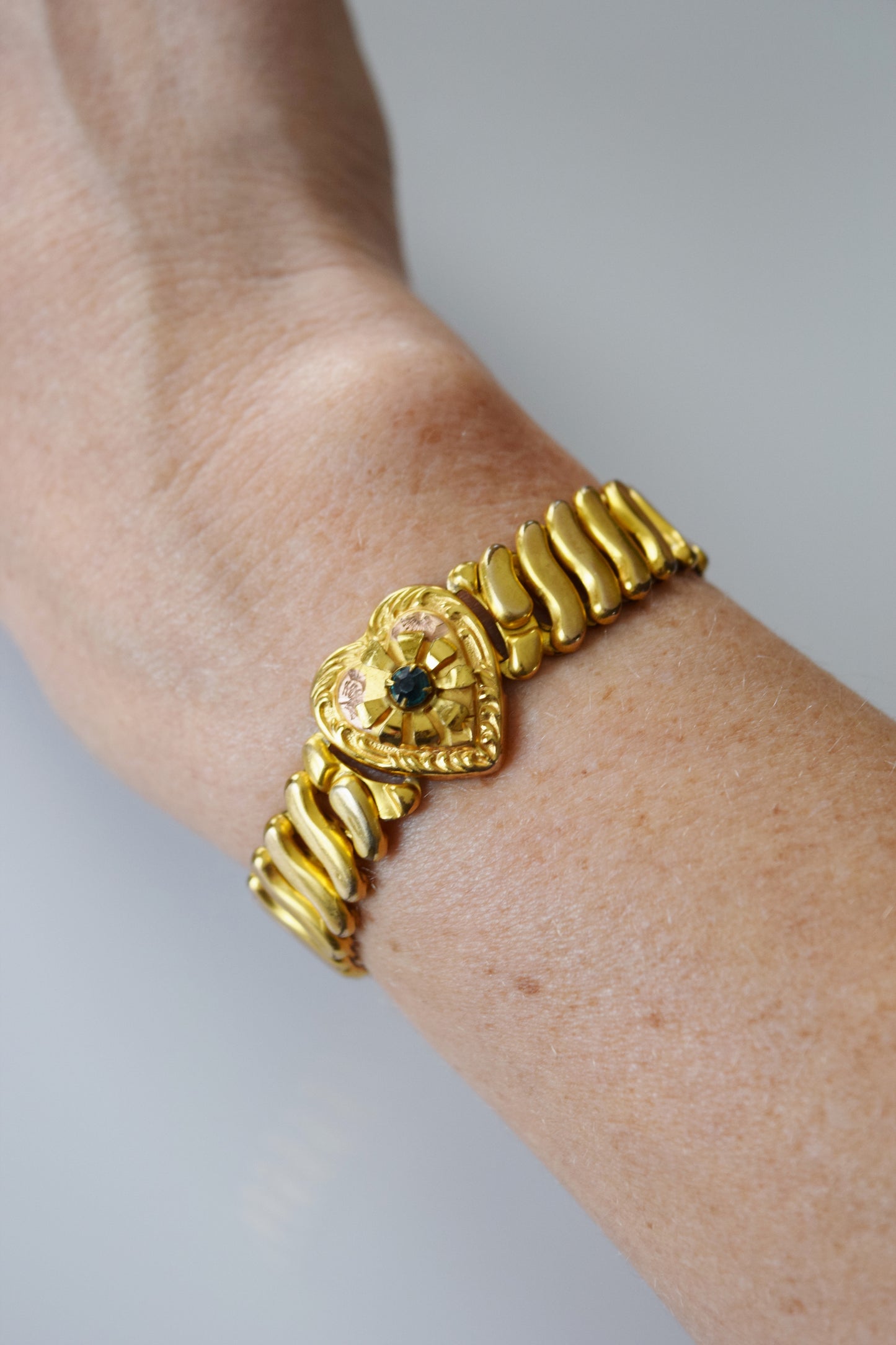 Vintage Sweetheart Bracelet with Green Gem