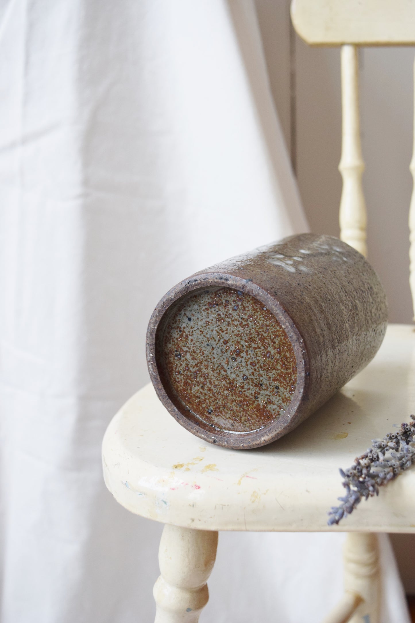Vintage Glazed Stoneware Brush Cup