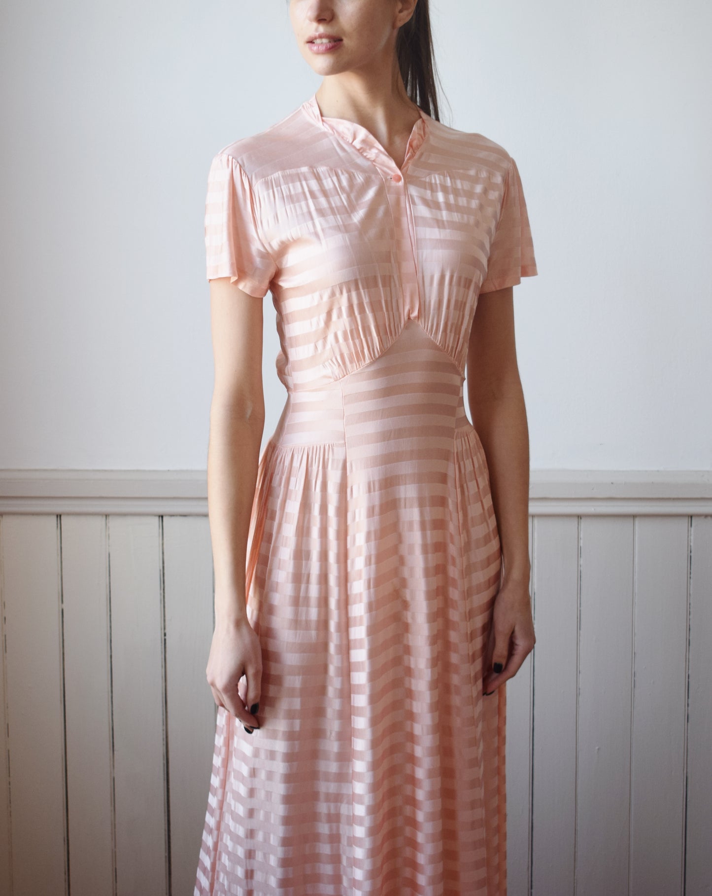 1940s Pink Striped Knit Dress | XS/S