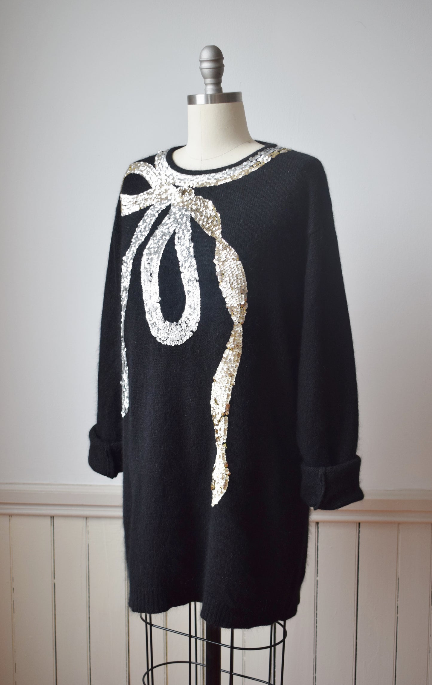 1980s Sequin Bow Angora Pullover | L
