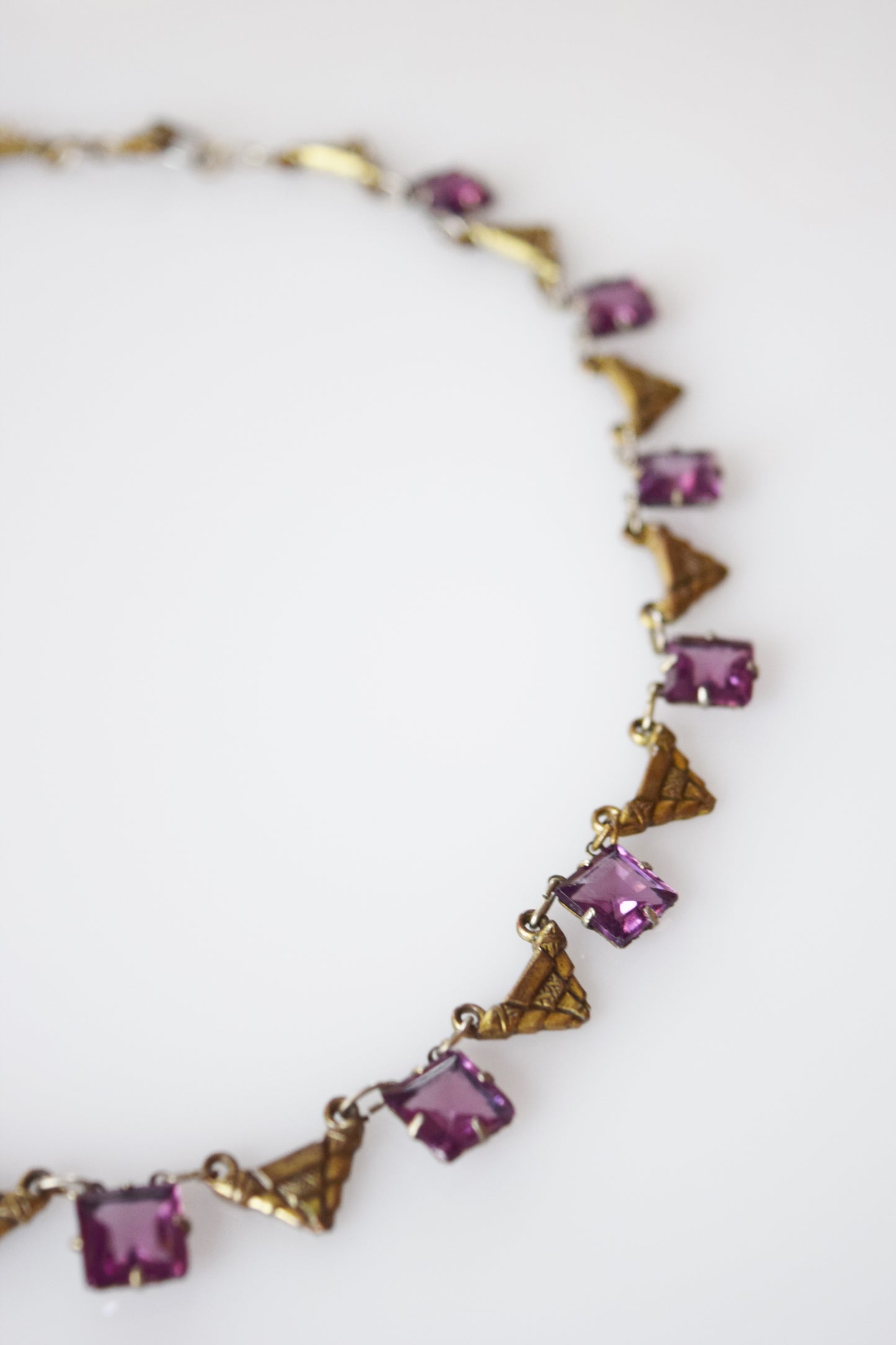 Vintage Art Deco Glass and Brass Necklace