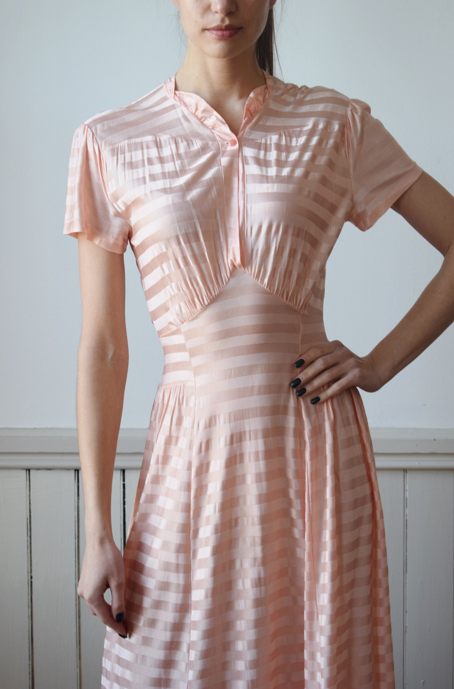 1940s Pink Striped Knit Dress | XS/S
