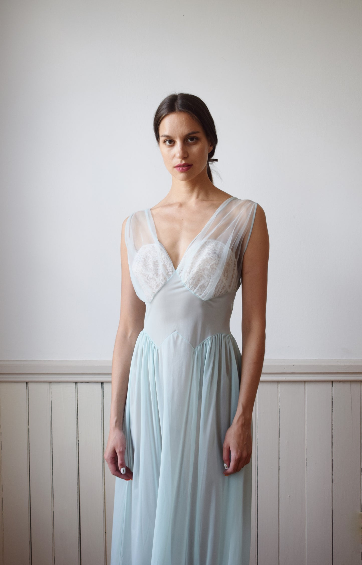 1970s Robin's Egg Blue Nylon Nightgown | S/M