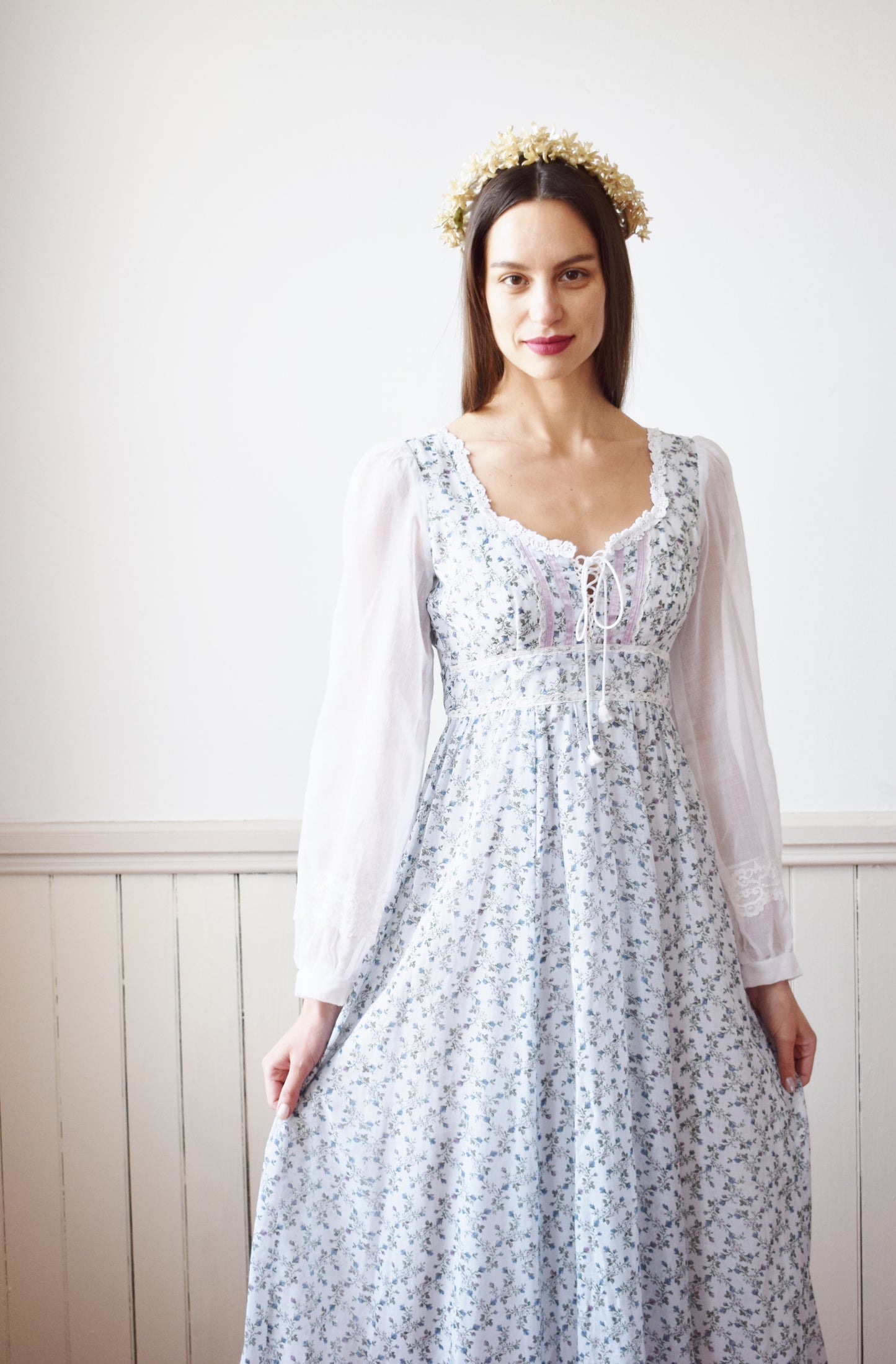 1970s Gunne Sax Gown | Blue FLoral | XXS/XS