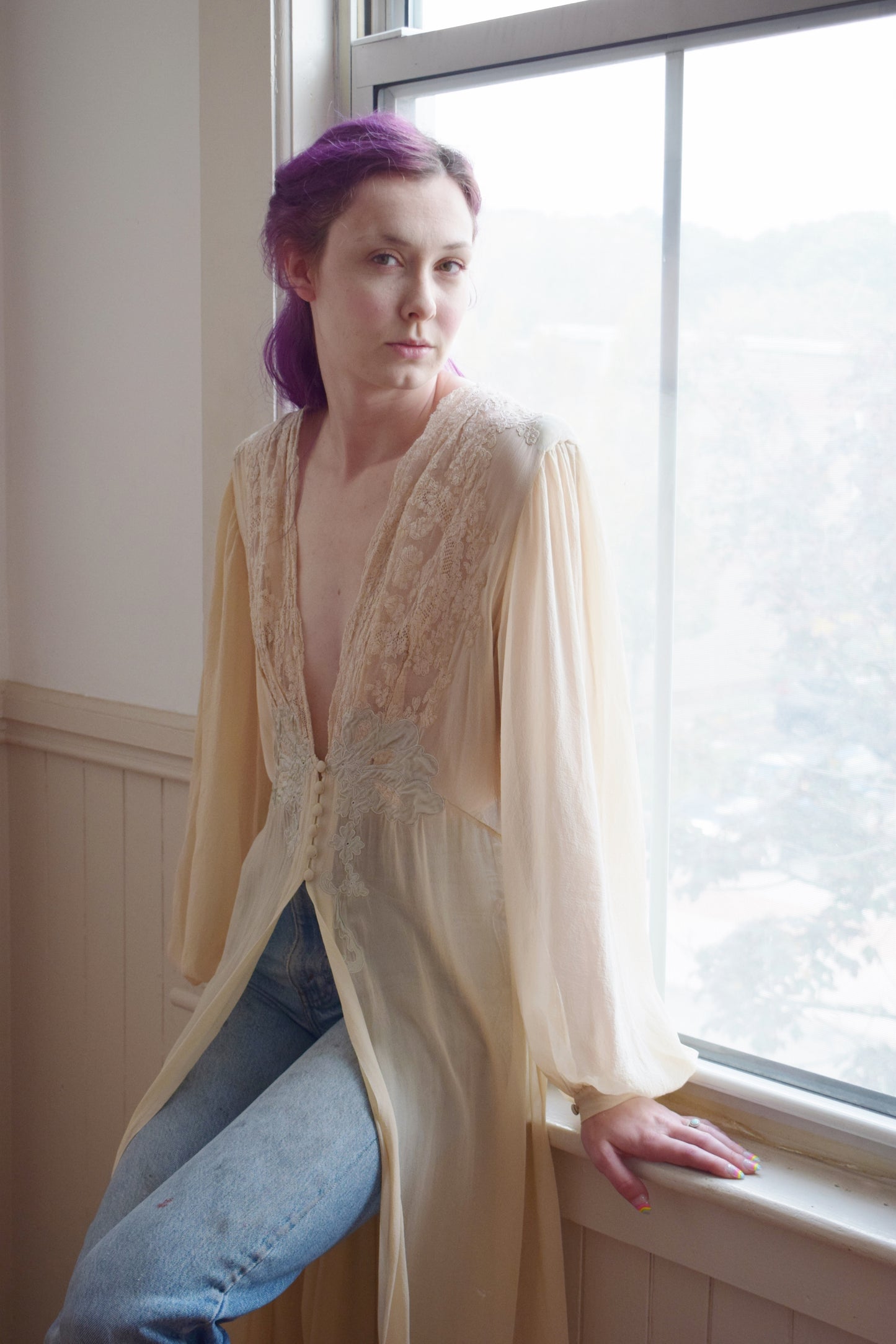 1940s Silk and Lace Dressing Gown | M/L