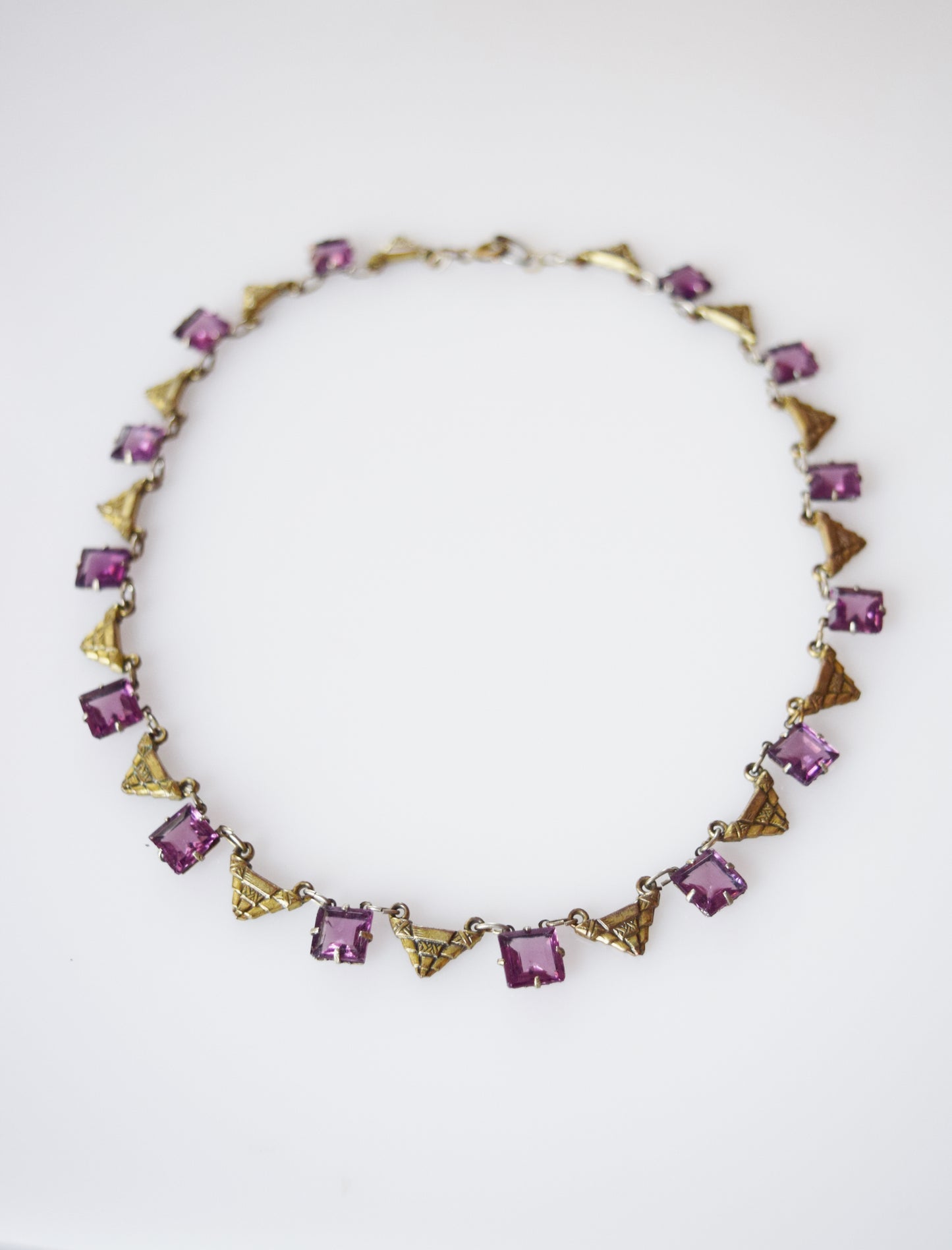 Vintage Art Deco Glass and Brass Necklace