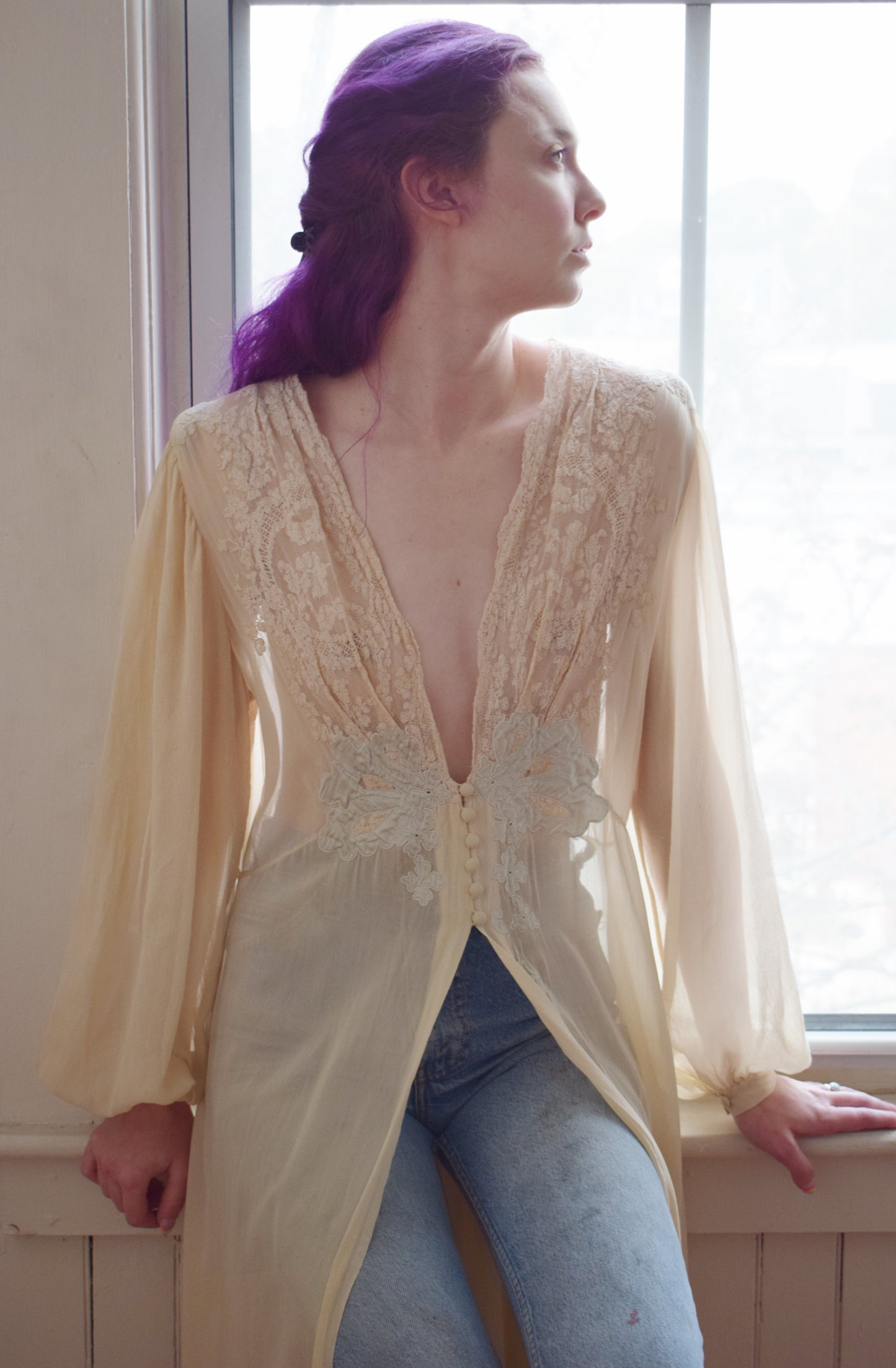 1940s Silk and Lace Dressing Gown | M/L