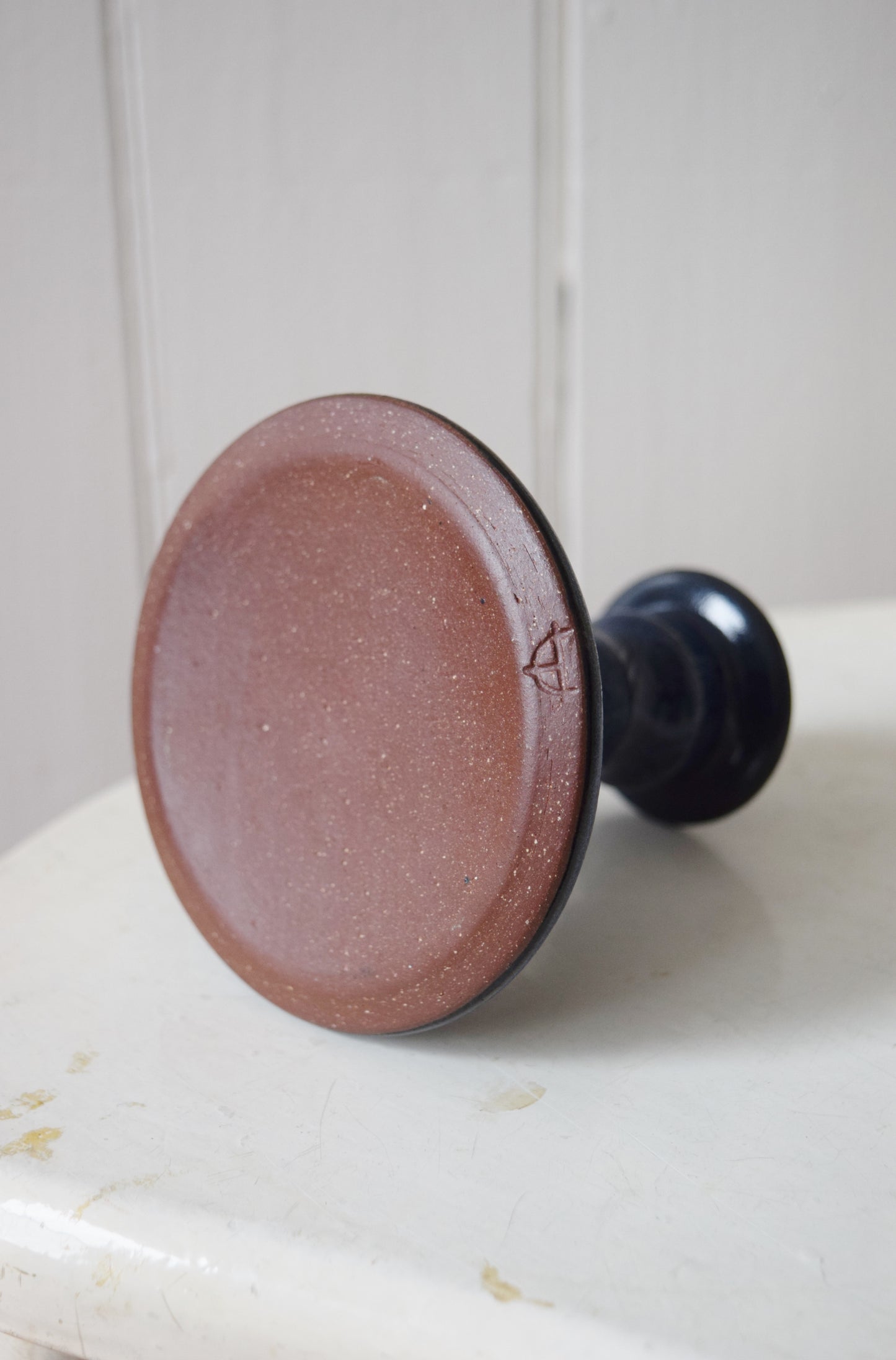 Blue Glazed Studio Pottery Candlestick