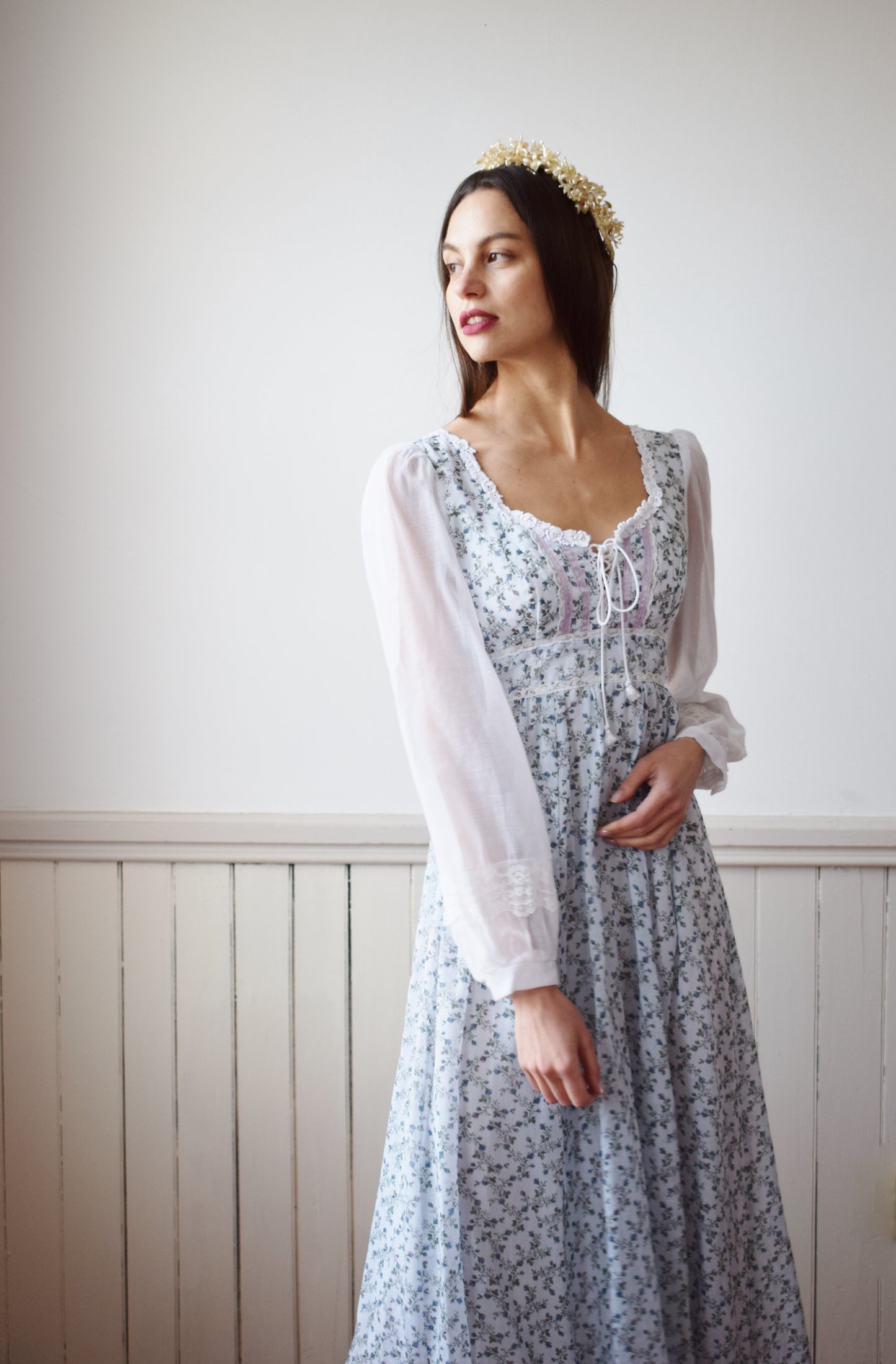 1970s Gunne Sax Gown | Blue FLoral | XXS/XS