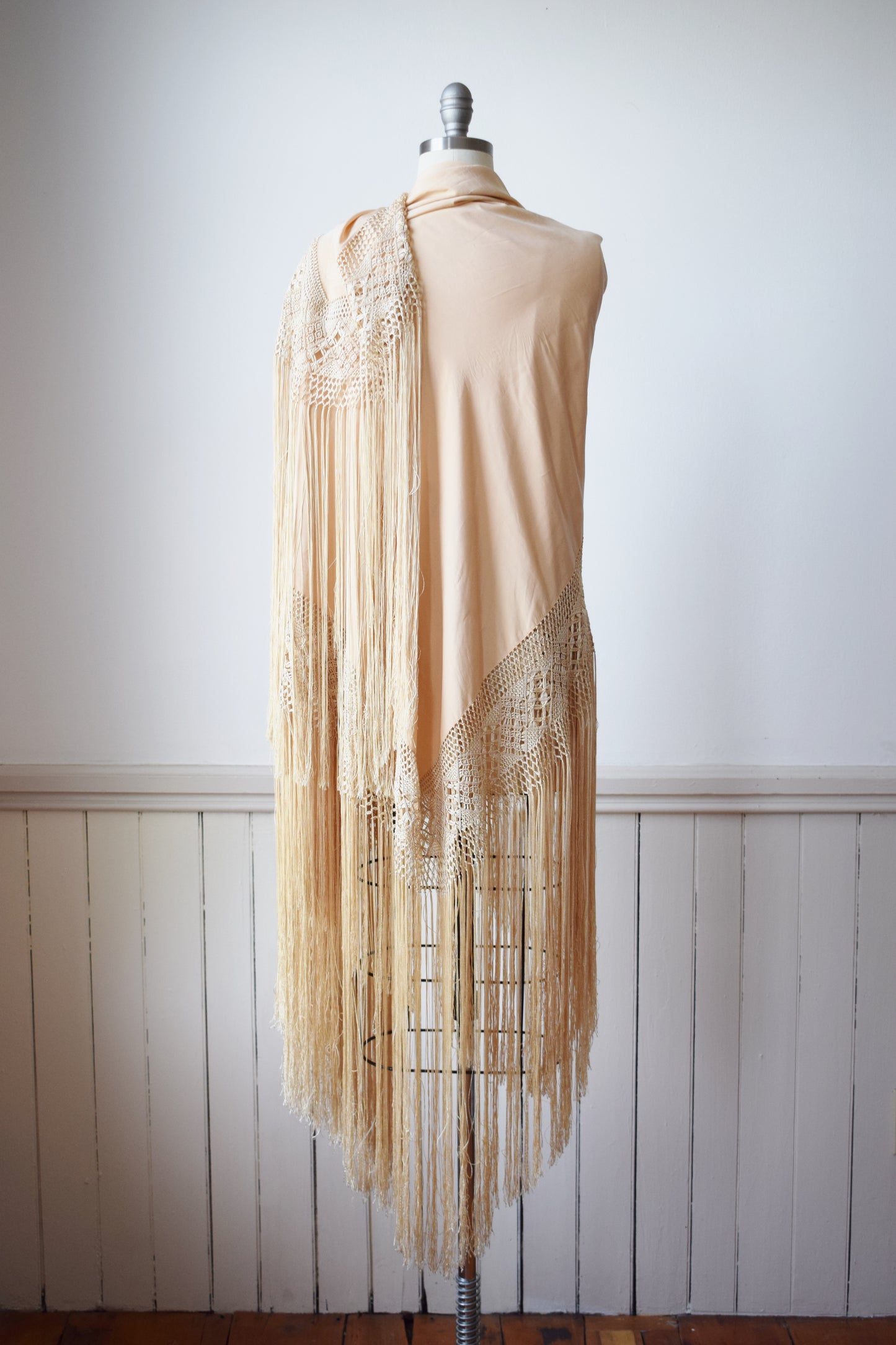Antique Fringed Silk Piano Shawl