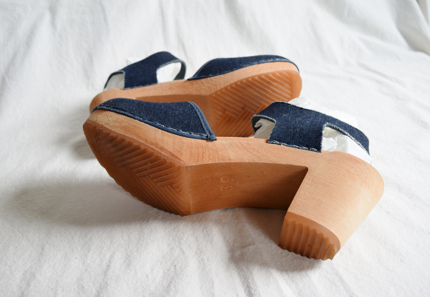 Classic Swedish Clogs in Denim and Wood | US 8 / EU 39