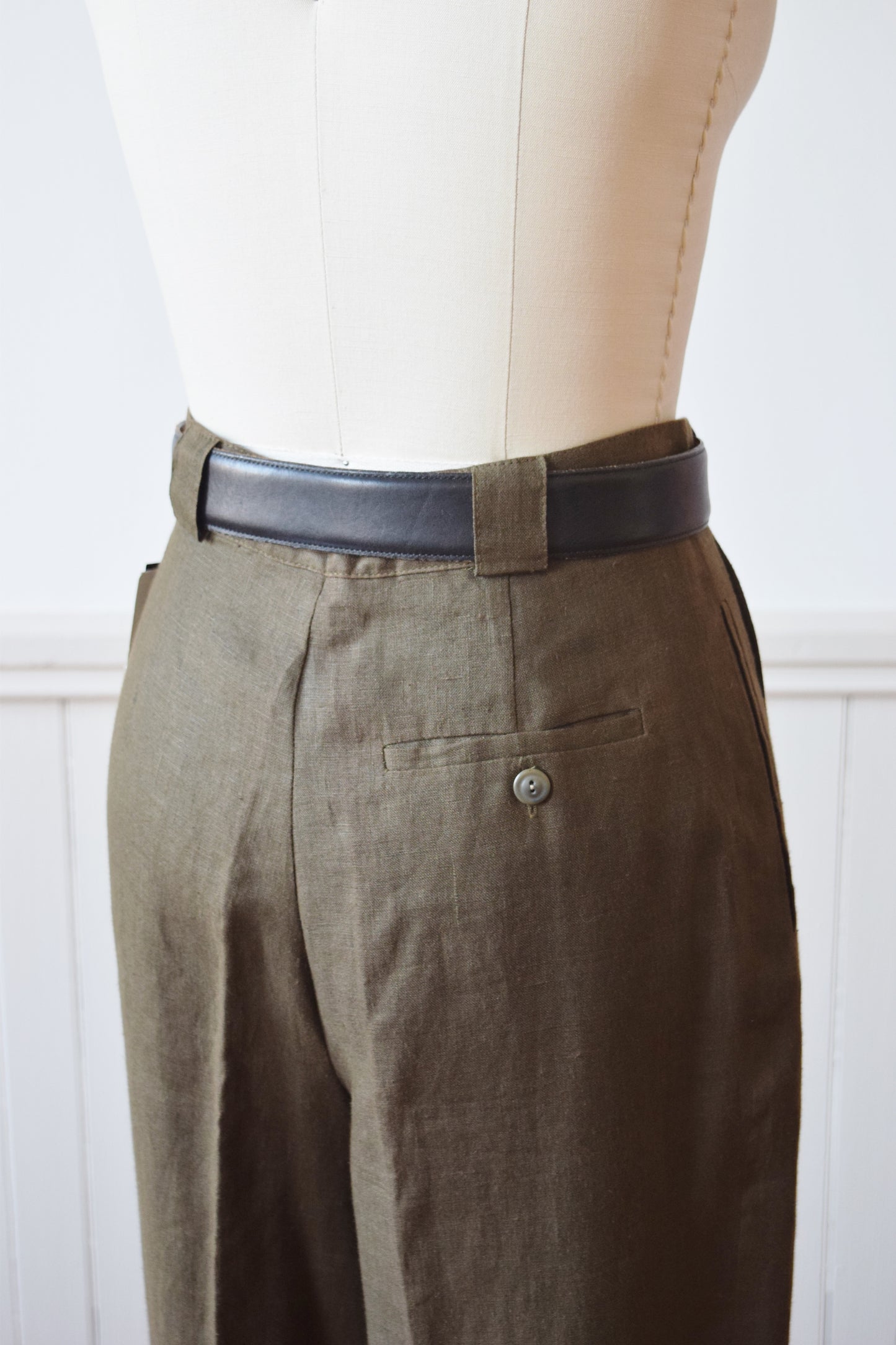 Classic Fit Olive Green Linen Slacks | 29 W