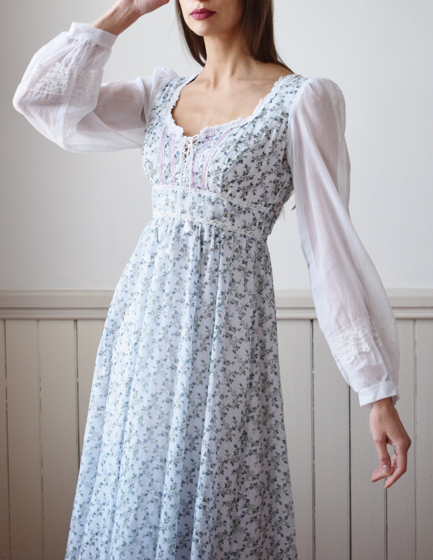 1970s Gunne Sax Gown | Blue FLoral | XXS/XS