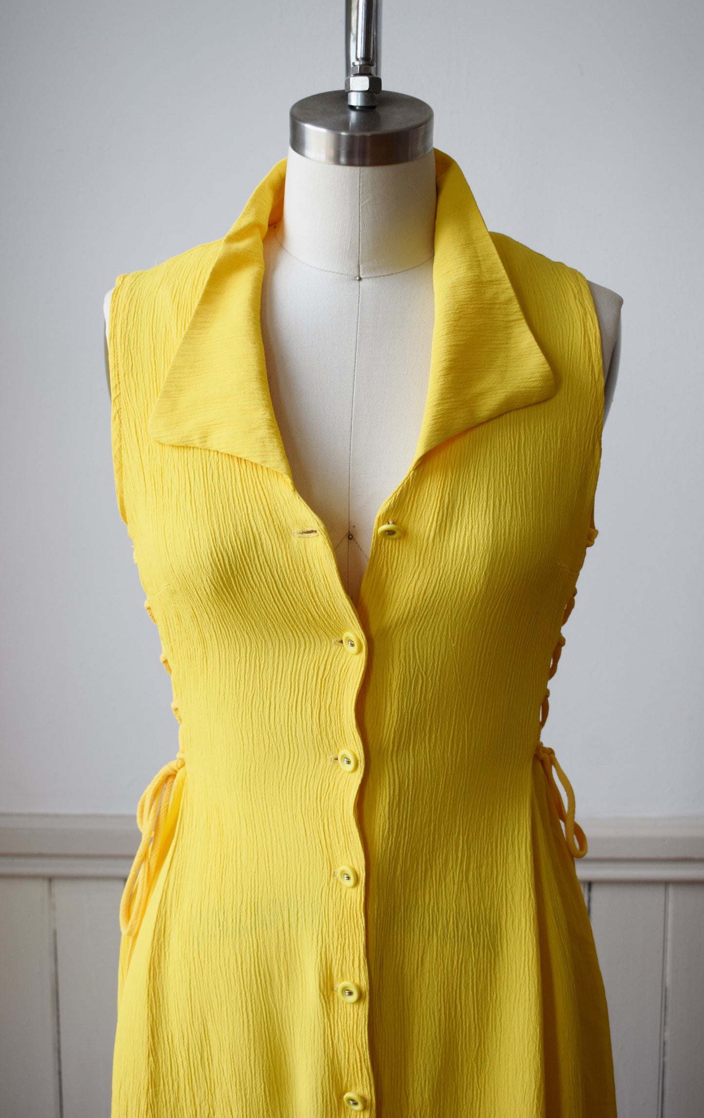90s Sunshine Yellow Side-Lace Dress | XS