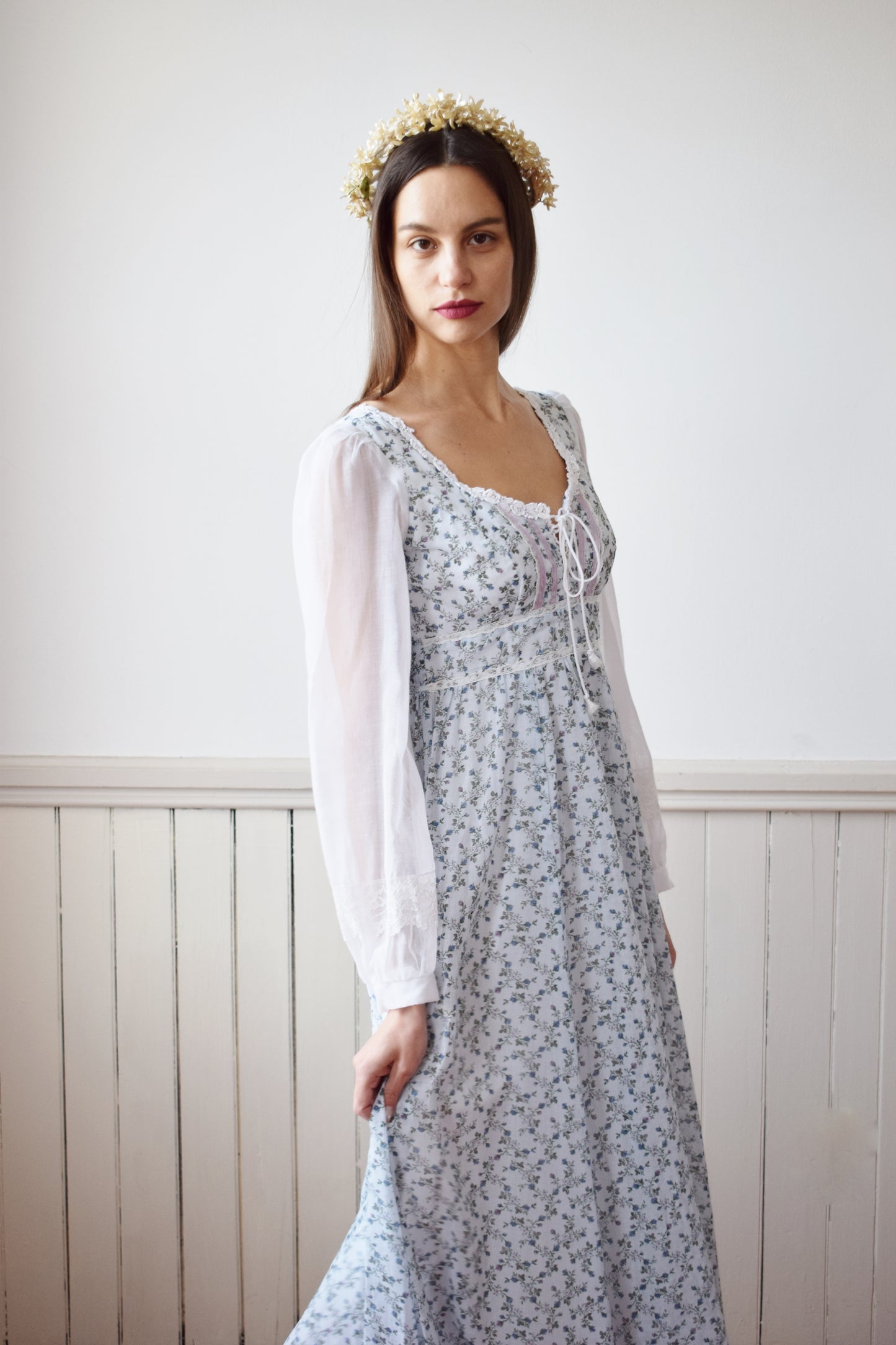 1970s Gunne Sax Gown | Blue FLoral | XXS/XS