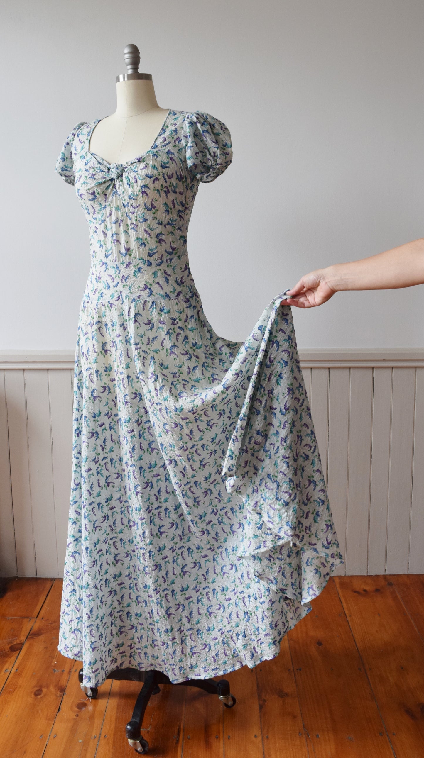 Lilac Print Seersucker Gown | 1940s | M