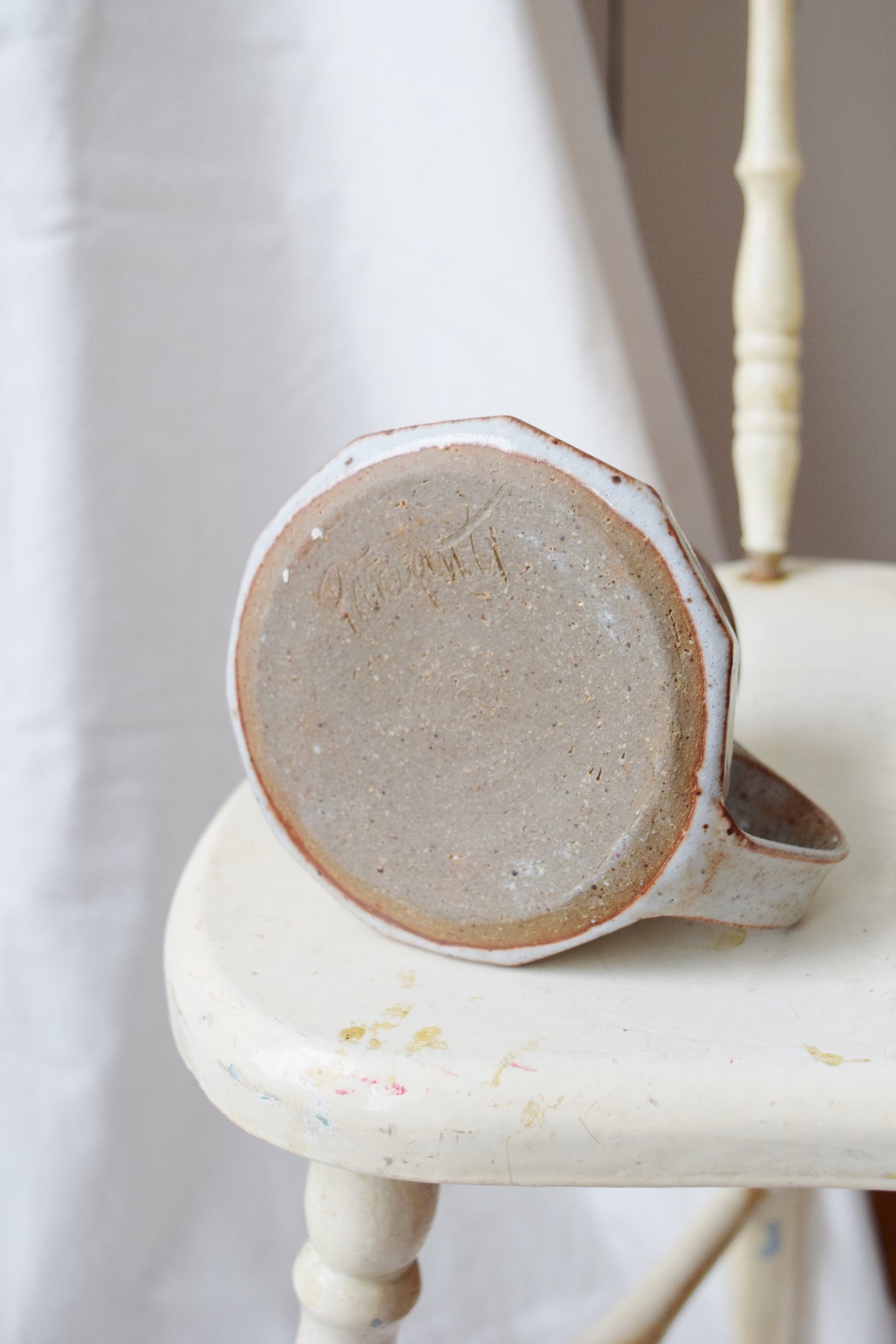 Vintage Glazed Stoneware Faceted Mini Pitcher