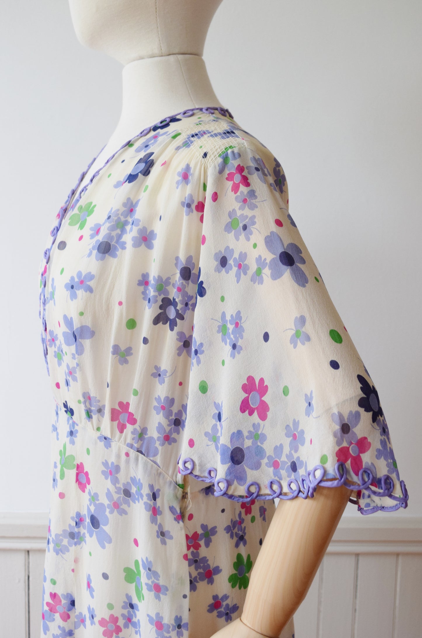 Floral Silk Day Dress | 1930s | L