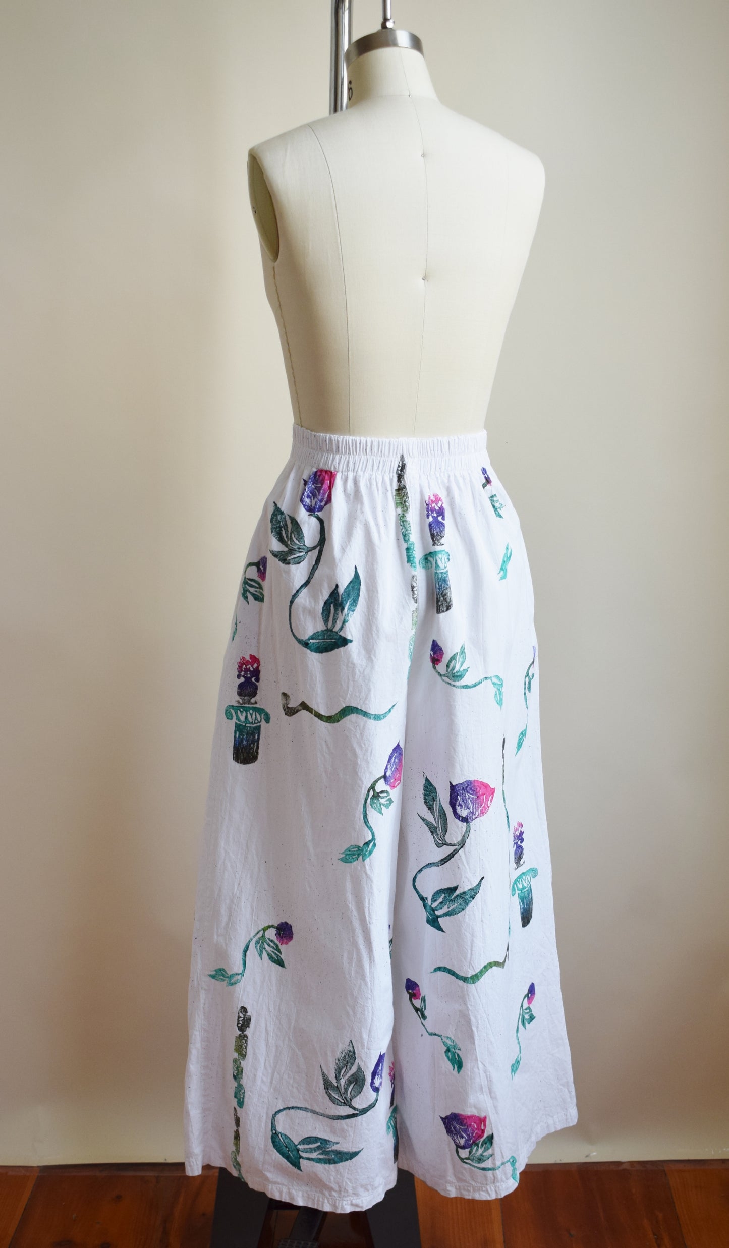 90s Hand Painted Wide Leg Cotton Pants | S-M