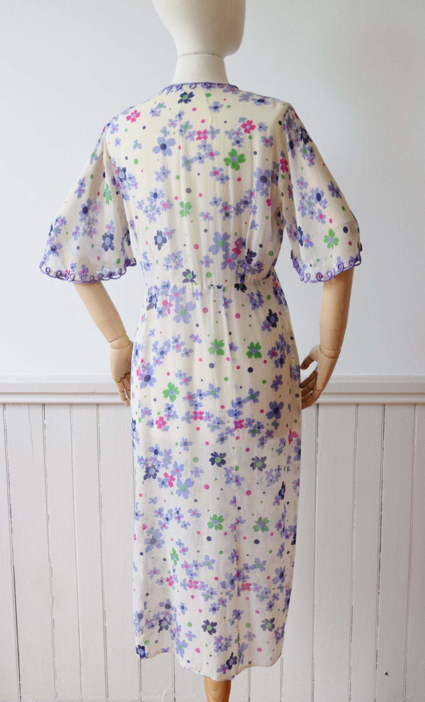 Floral Silk Day Dress | 1930s | L