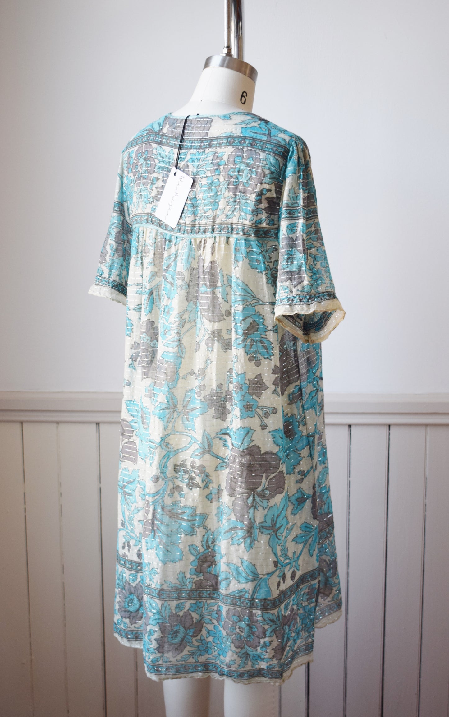 Vintage Indian Cotton Gauze and Silver Tunic Dress | S/M