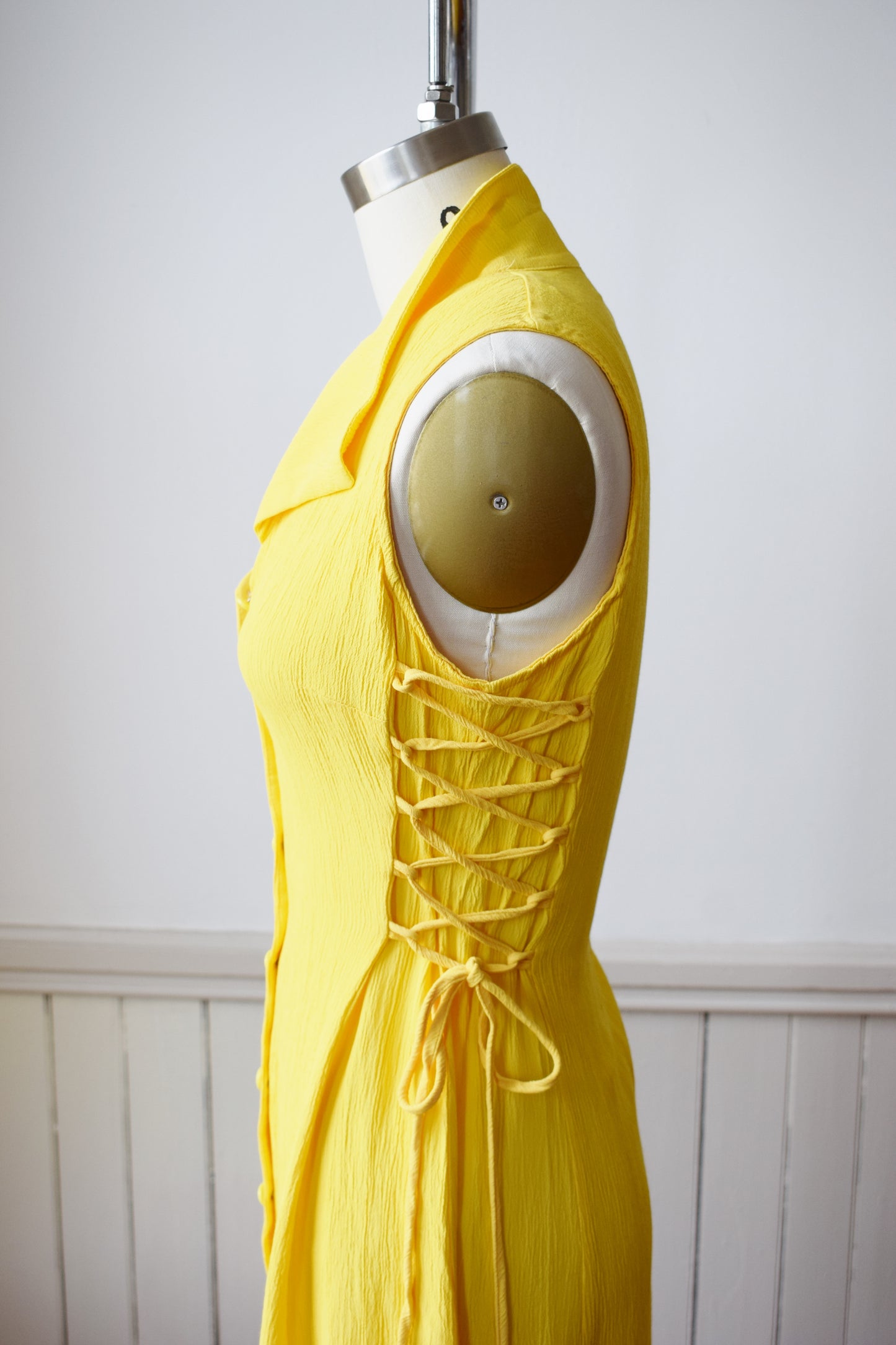 90s Sunshine Yellow Side-Lace Dress | XS