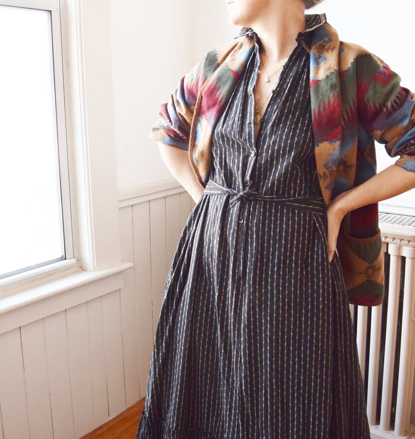 Antique Victorian Calico Wrapper Dress | S-S/M