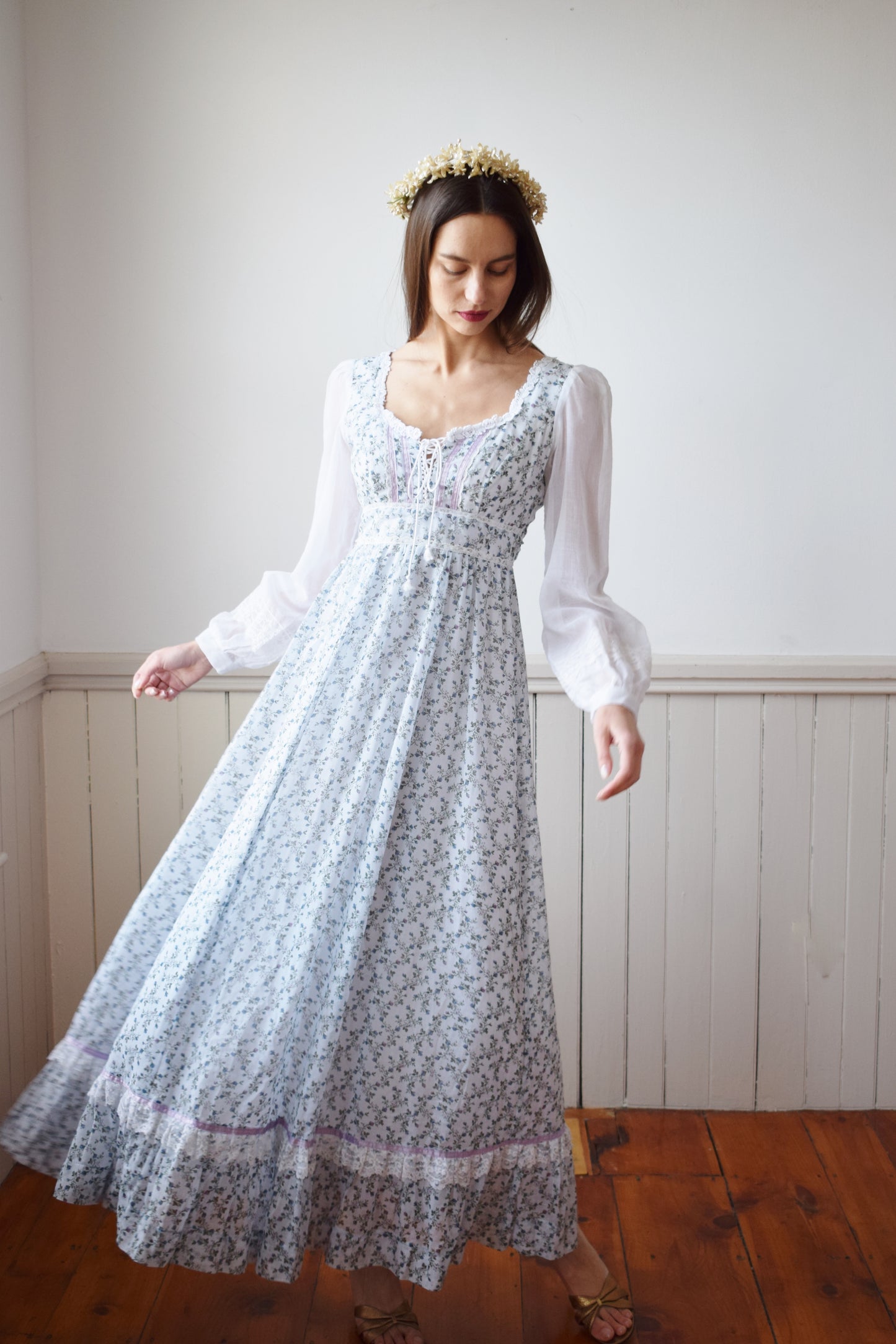 1970s Gunne Sax Gown | Blue FLoral | XXS/XS