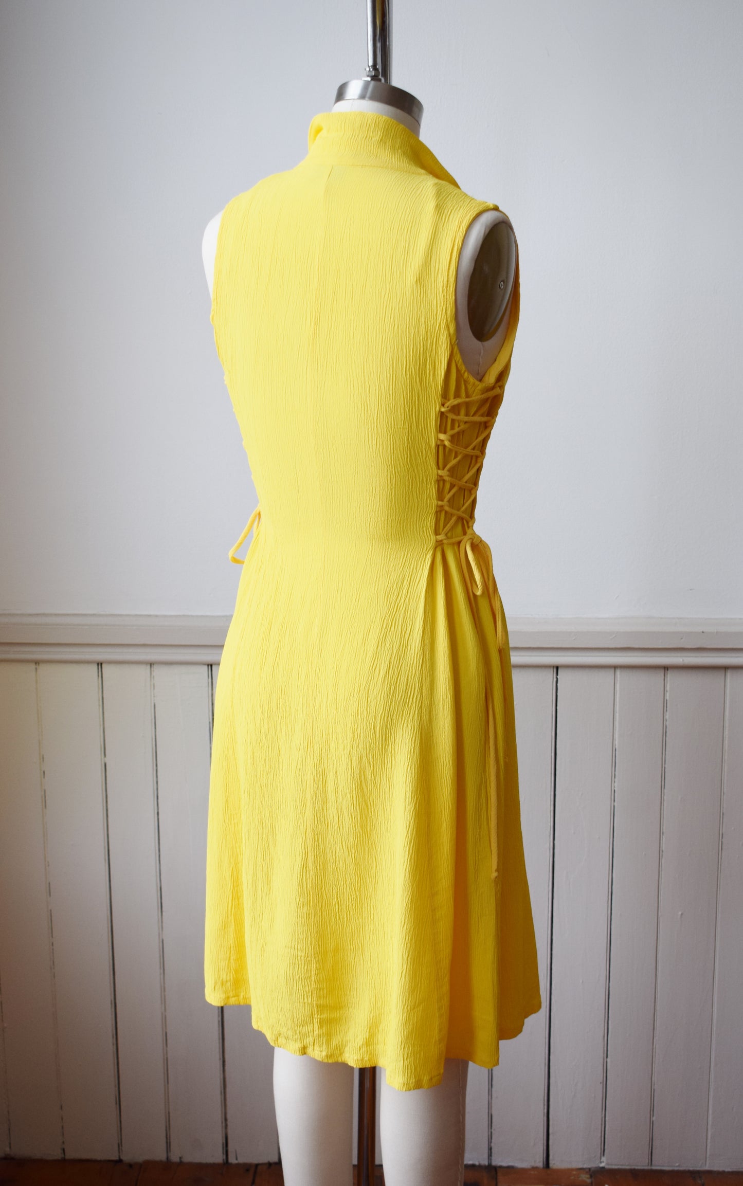 90s Sunshine Yellow Side-Lace Dress | XS