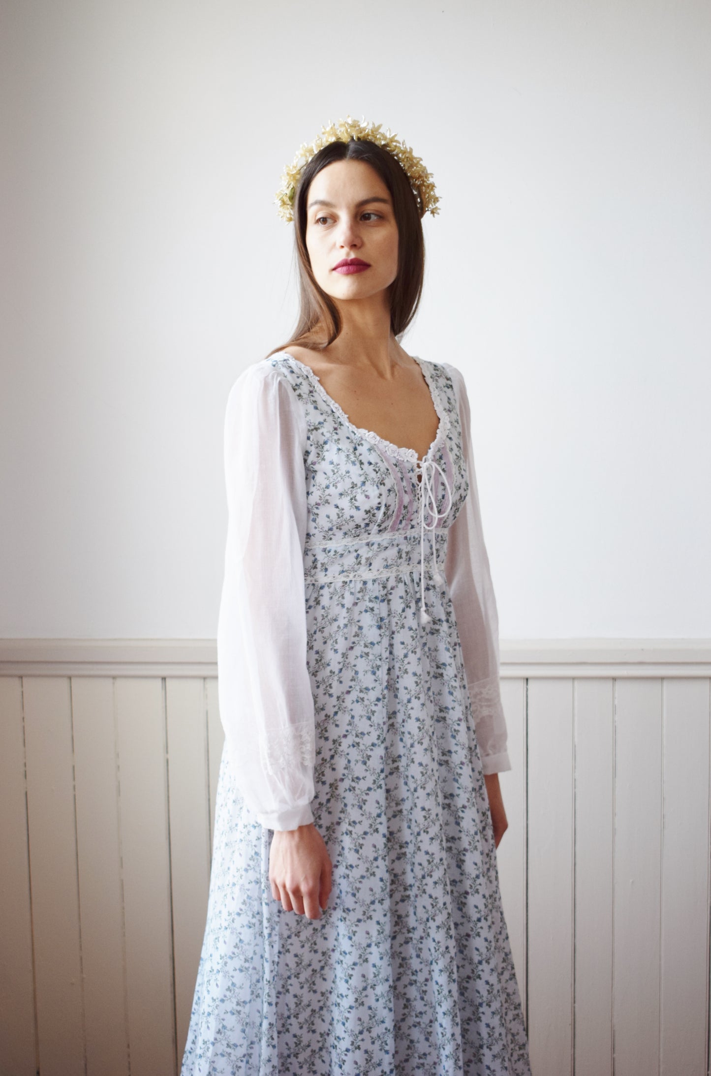 1970s Gunne Sax Gown | Blue FLoral | XXS/XS