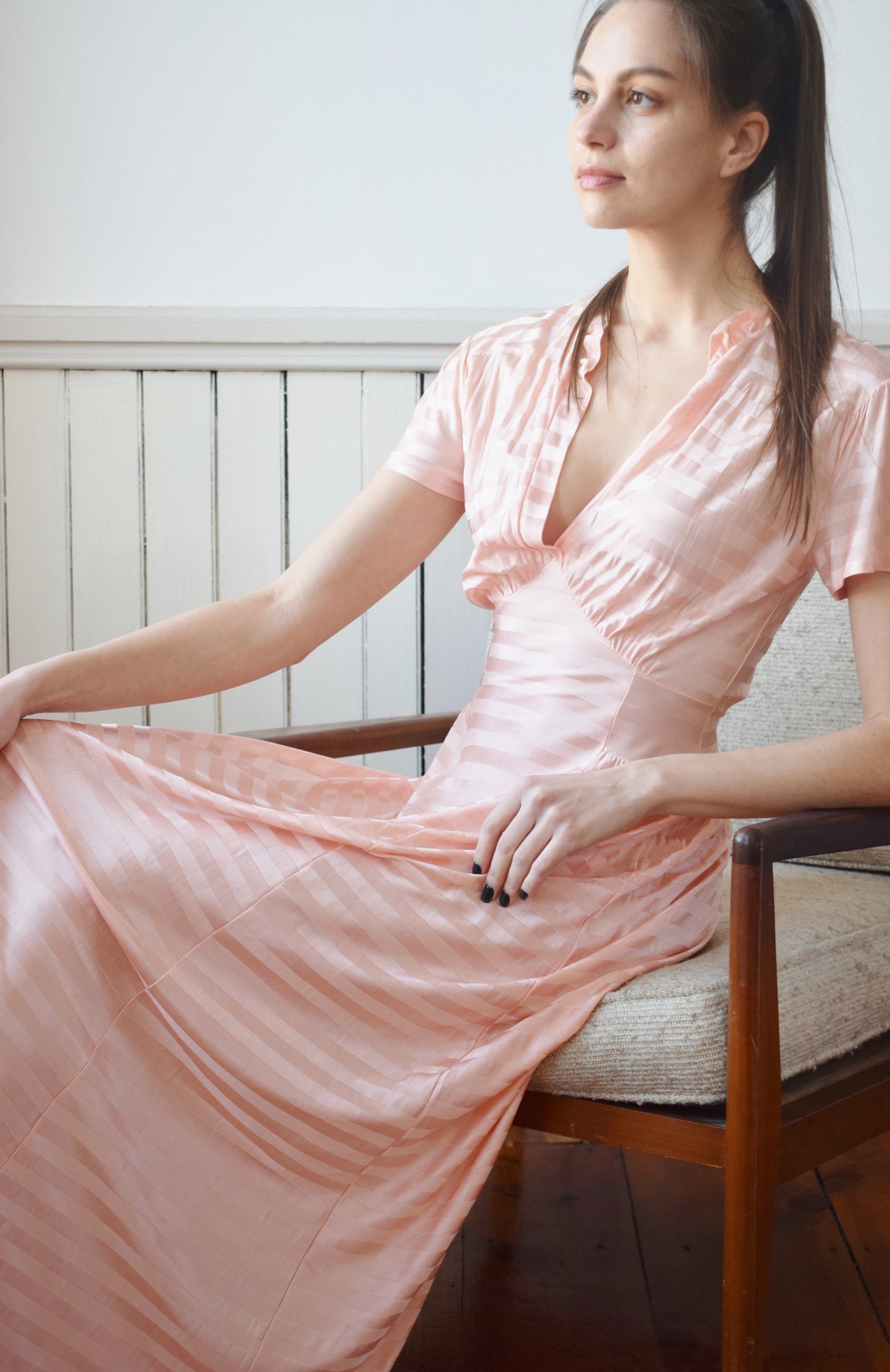 1940s Pink Striped Knit Dress | XS/S