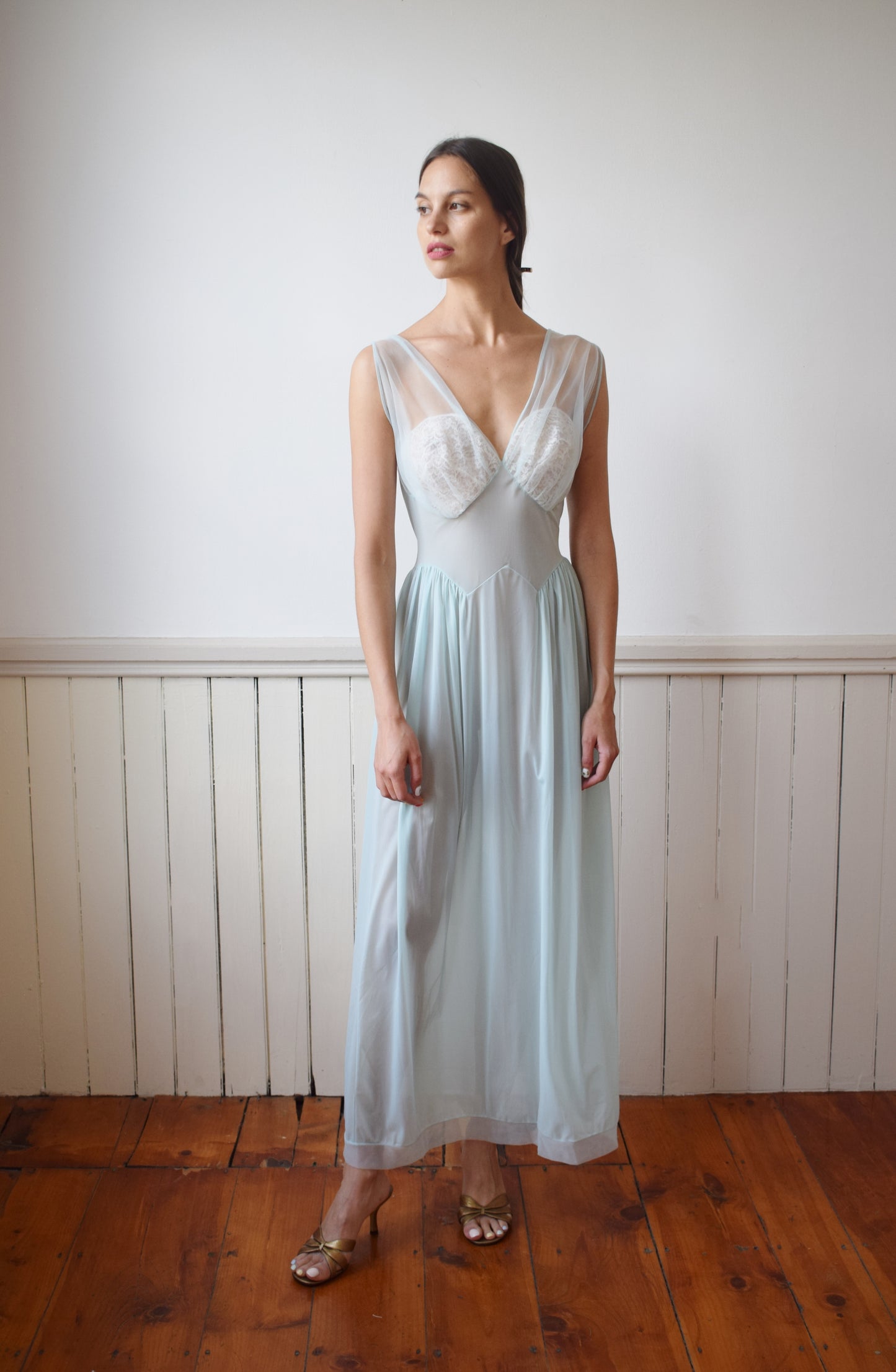 1970s Robin's Egg Blue Nylon Nightgown | S/M