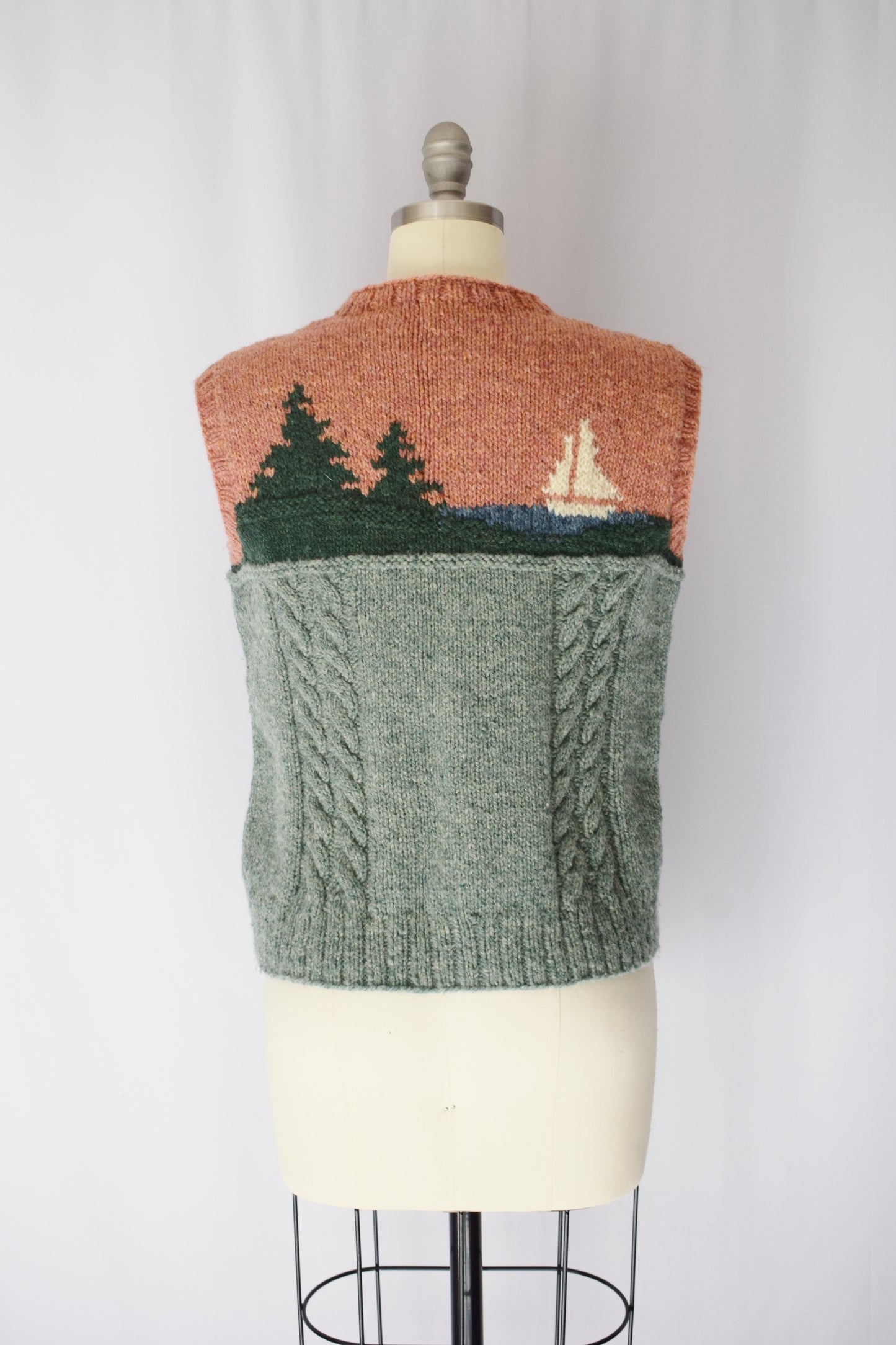 1980s Maine Scene Knit Wool Pullover | M