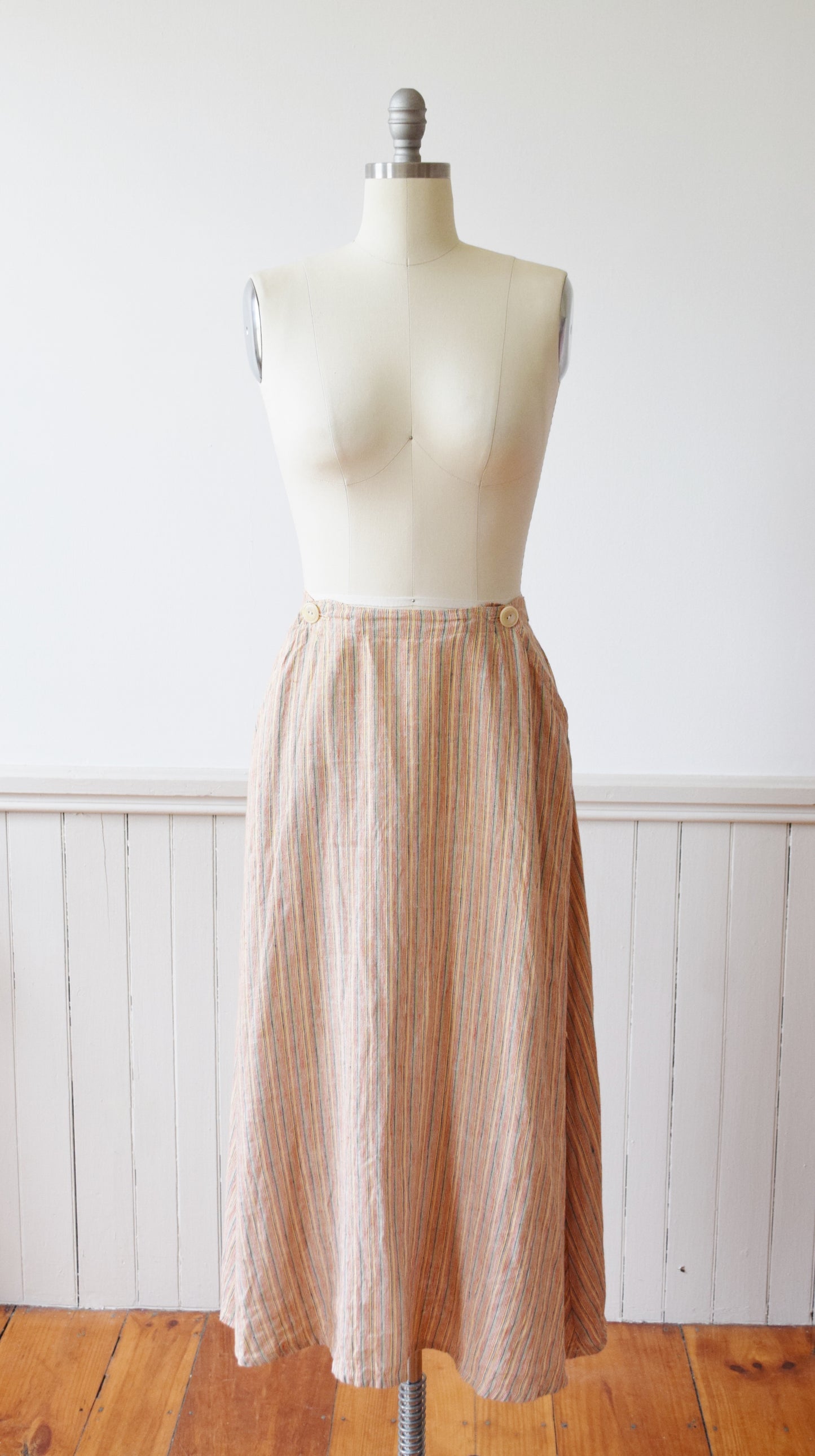 Woven Stripe Linen Skirt by Flax | M