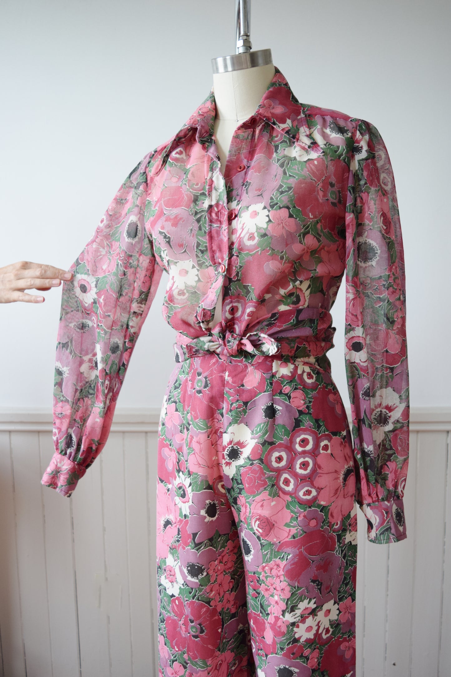 Floral Wide Leg Bellbottoms and Top | 1970s | XS